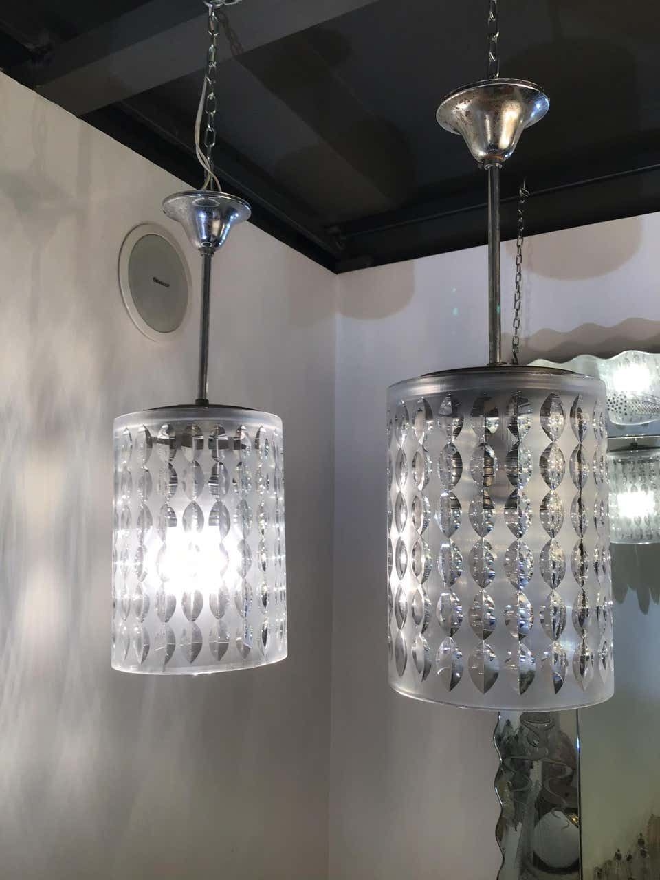 Cristal Art Couple Chandeliers Crystal Worked On The Wheel Brass, 1955 photo vinterior