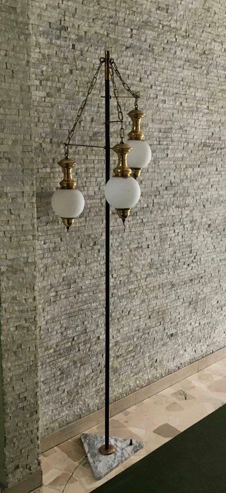 Luigi Caccia Dominioni Floor Lamp 1950 Marble Iron Brass Opaline Glass, Italy photo for sale