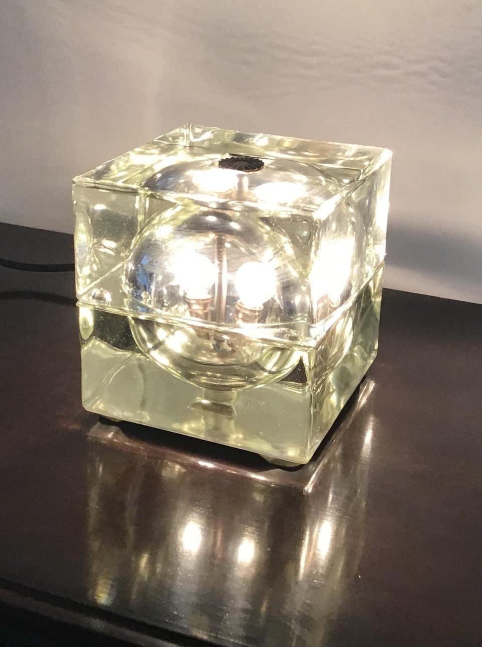 Alessandro Mendini “Cubosfera” Table Lamp Or Appliqués, Glass Brass, 1968 photo vintage