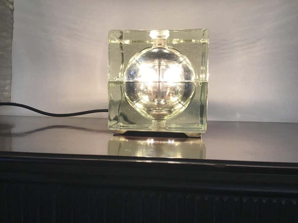 photo for sale Alessandro Mendini “Cubosfera” Table Lamp Or Appliqués, Glass Brass, 1968