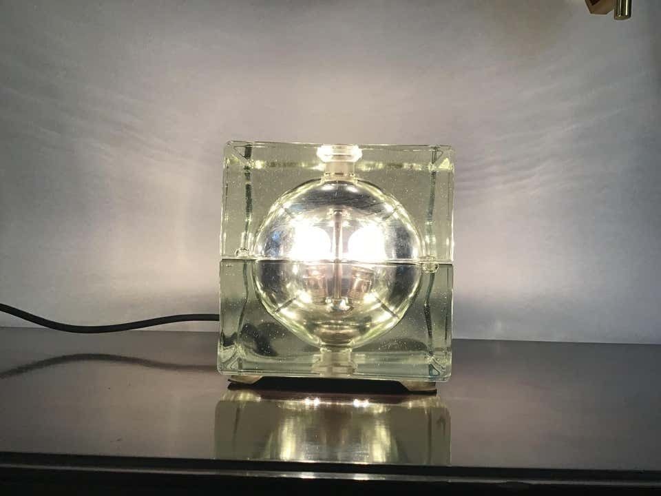 4068.0 Alessandro Mendini “Cubosfera” Table Lamp Or Appliqués, Glass Brass, 1968 photo