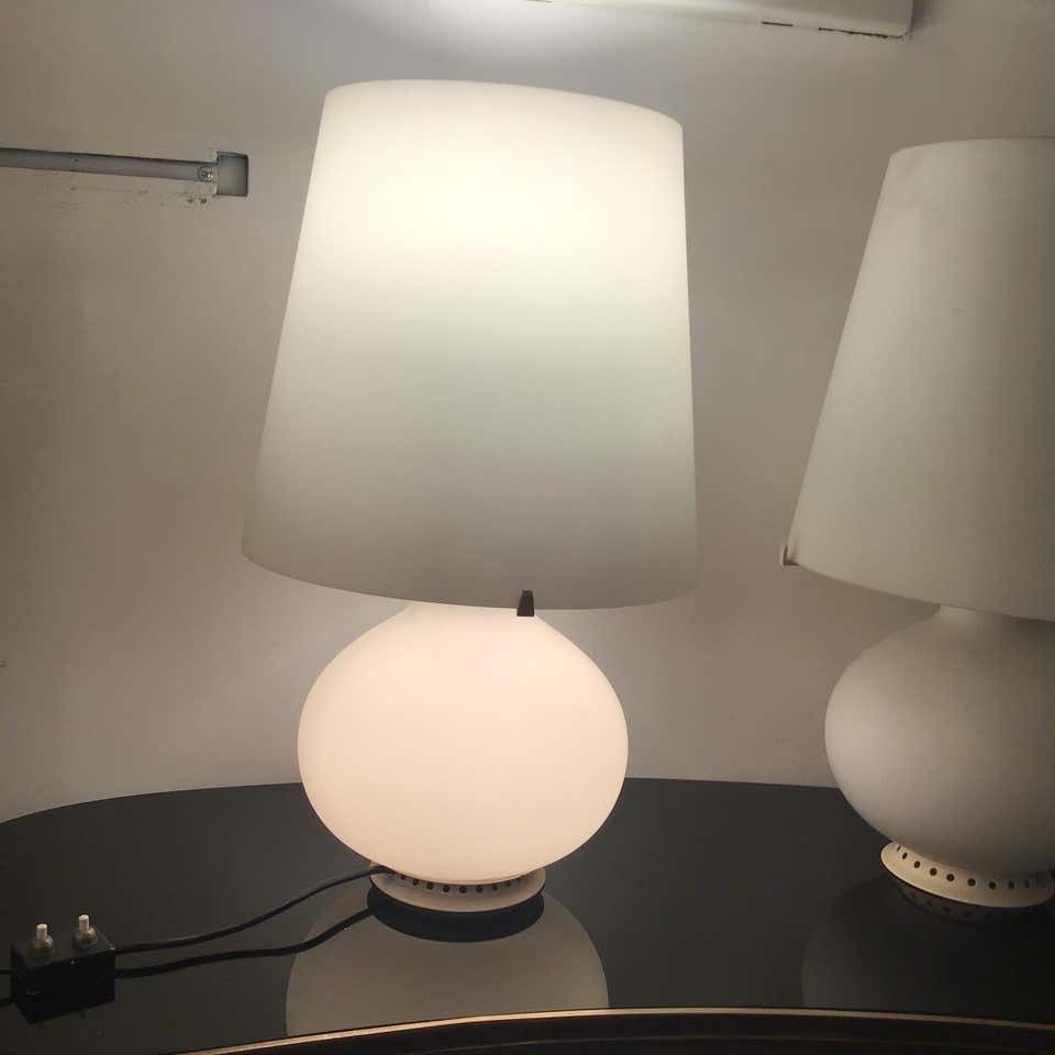Max Ingrand Fontana Arte Table Lamps Opaline Glass Metal 1954 Italy photo for sale