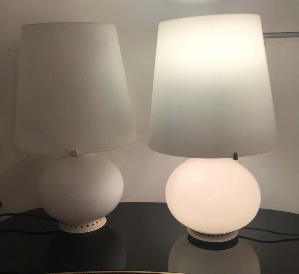 Max Ingrand Fontana Arte Table Lamps Opaline Glass Metal 1954 Italy photo 1989.0