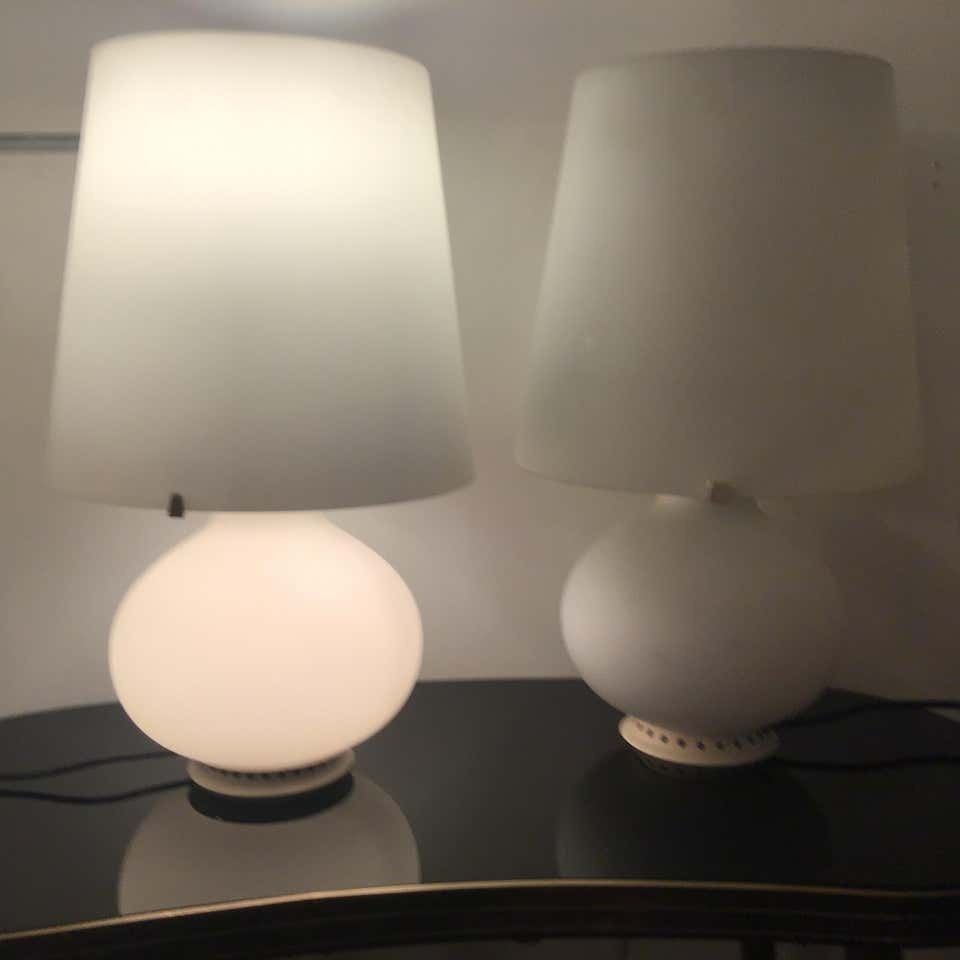 Max Ingrand Fontana Arte Table Lamps Opaline Glass Metal 1954 Italy photo vintage