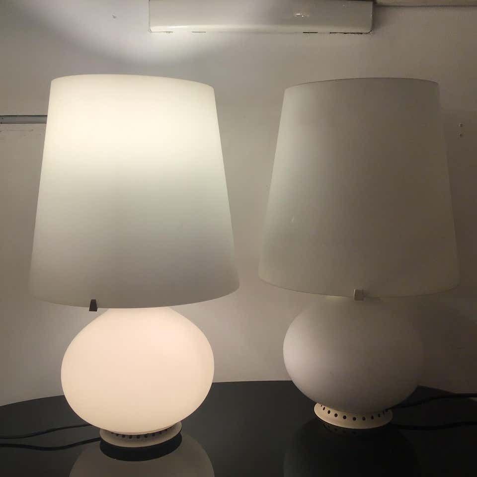 photo furniture Max Ingrand Fontana Arte Table Lamps Opaline Glass Metal 1954 Italy