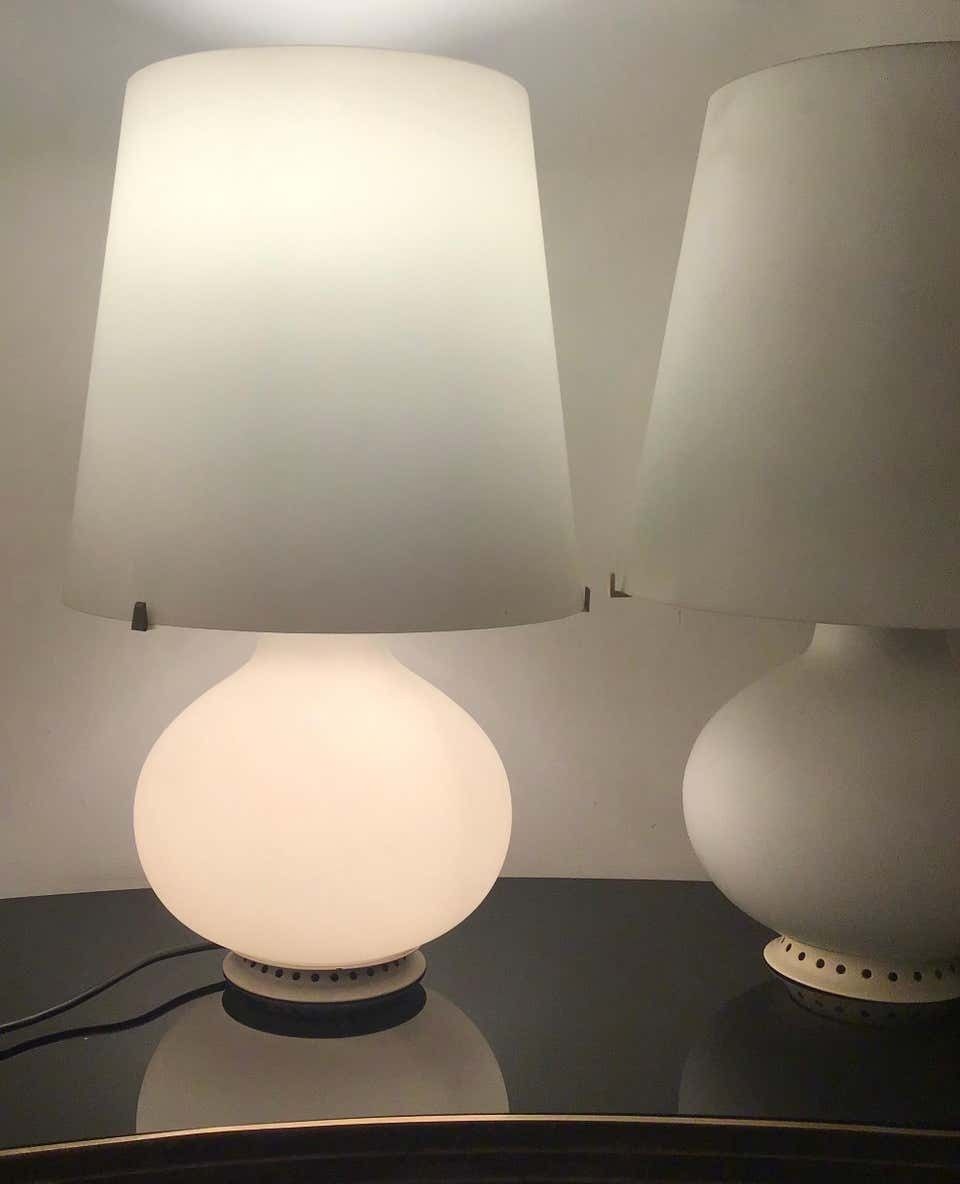 photo buy Max Ingrand Fontana Arte Table Lamps Opaline Glass Metal 1954 Italy