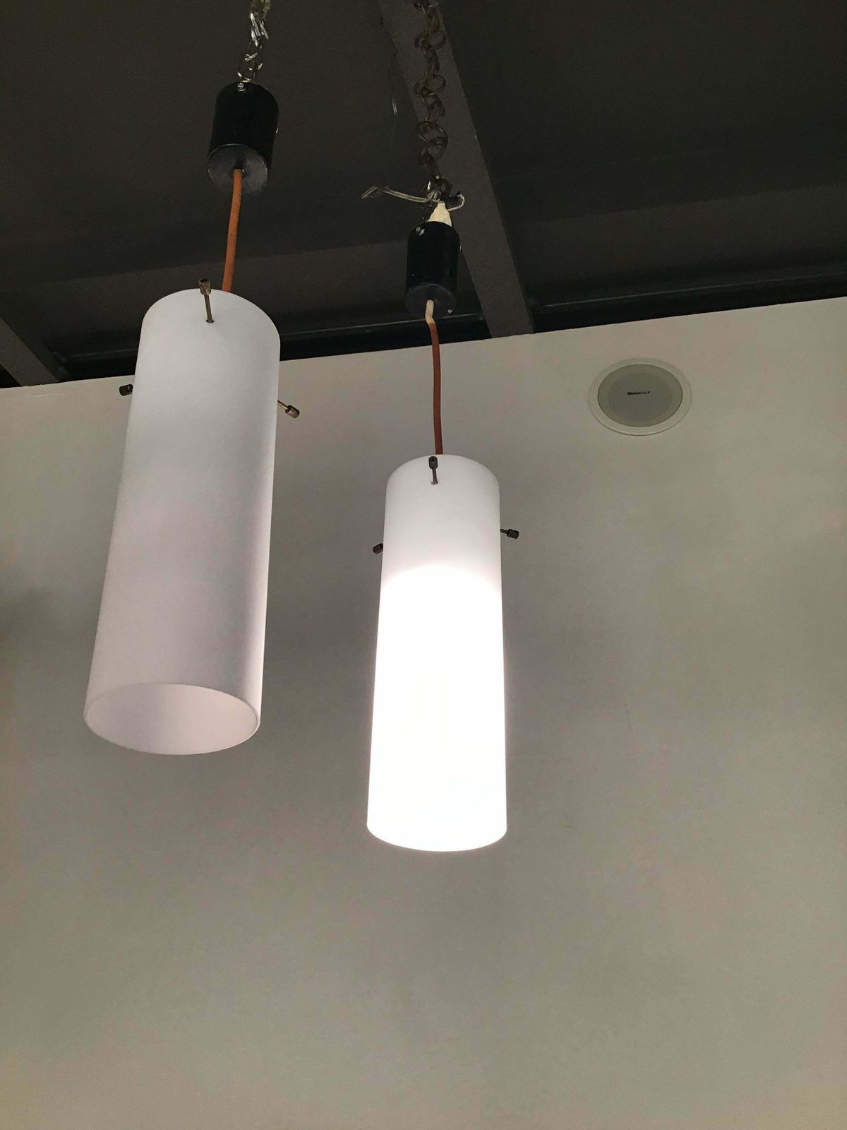 photo furniture Stilnovo Chandeliers White Glass Brass Plastic 1960 Italy