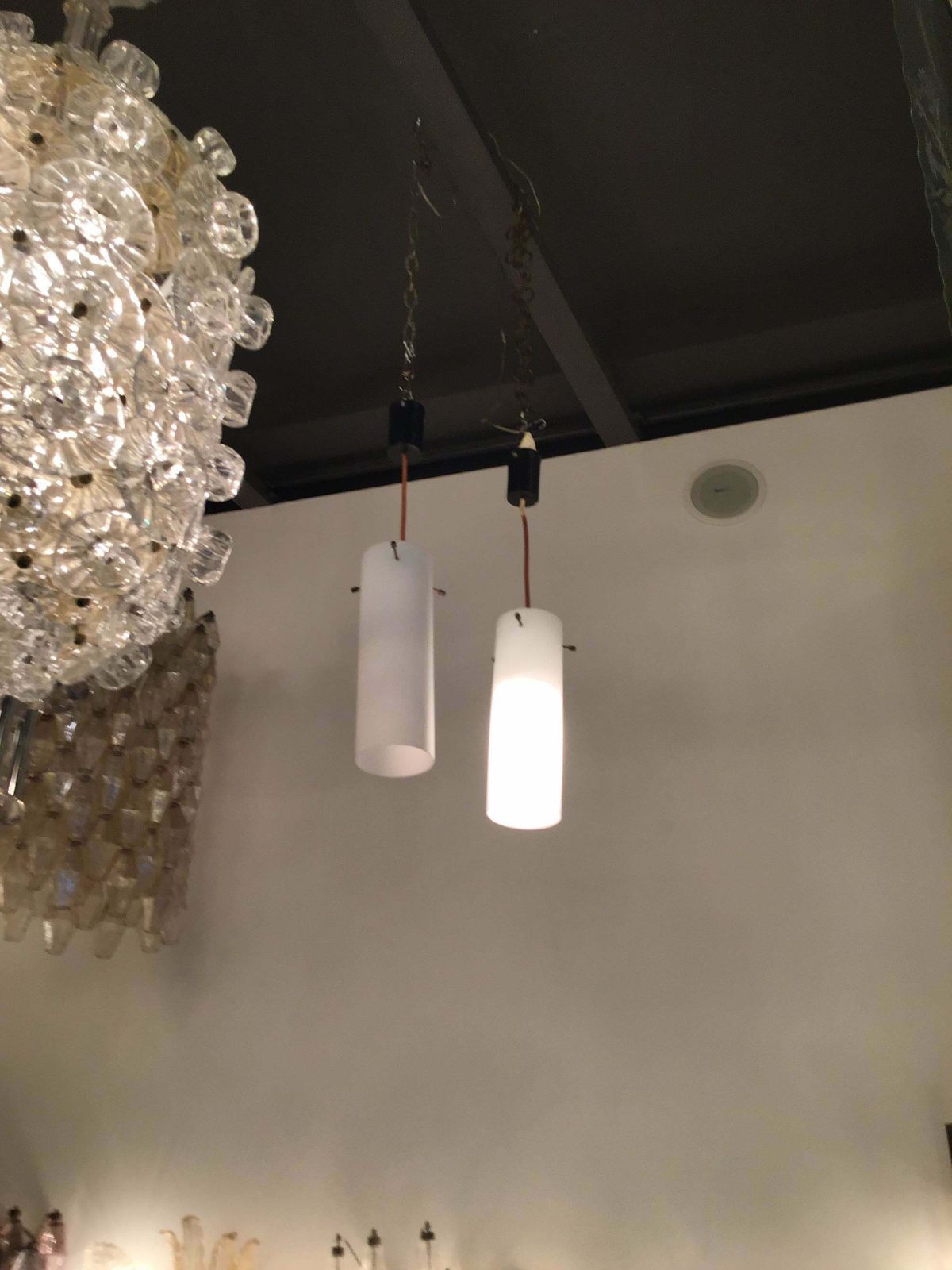 Chandeliers White Opalin Glass Brass Plastic, Italy, Attrib To Stilnovo, C. 1960 photo furniture