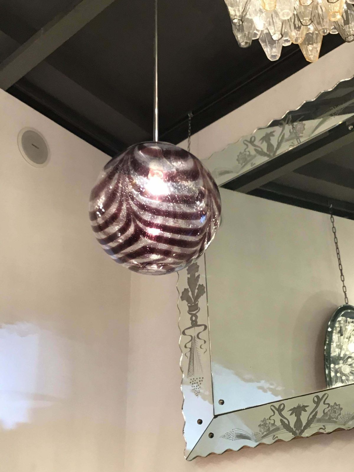 Venini Chandelier Murano Glass Metal Crome 1960 Italy photo buy