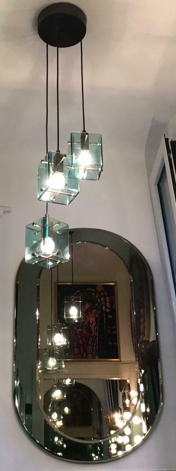 Cristal Arte Chandelier Glass Brass Metal, 1950, Italy photo Lighting