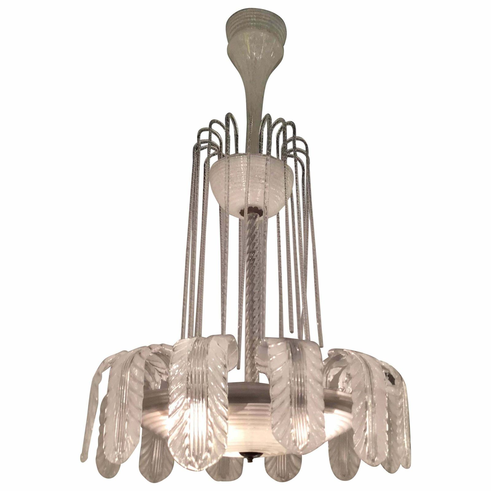 Barovier E Toso Chandelier Murano Glass Brass, 1930, Italy