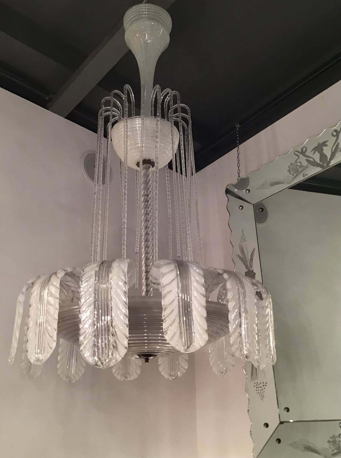 Barovier E Toso Chandelier Murano Glass Brass, 1930, Italy photo furniture