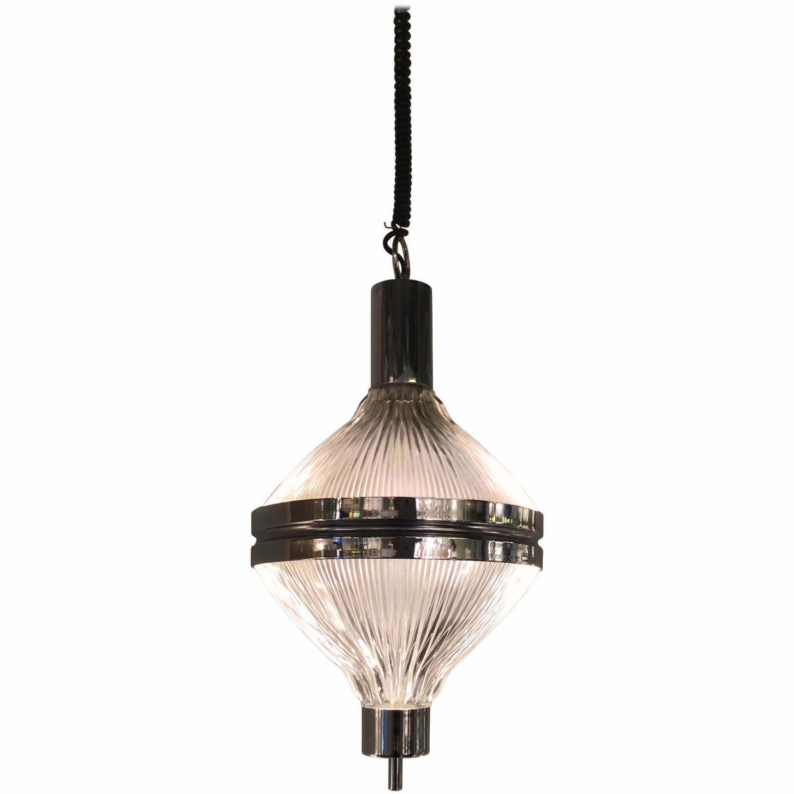 Artemide Chandelier 1960 Italia, Burnished Metal And Printed Glass