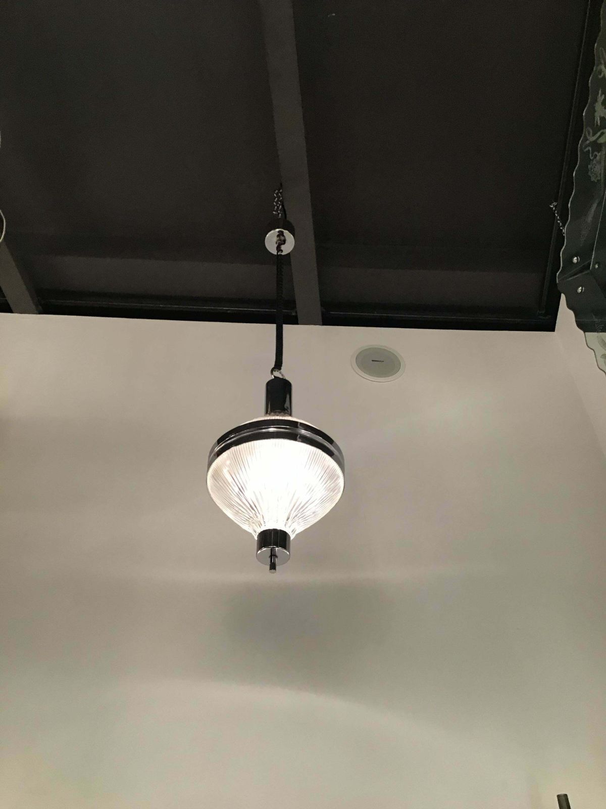 Artemide Chandelier 1960 Italia, Burnished Metal And Printed Glass photo Lighting