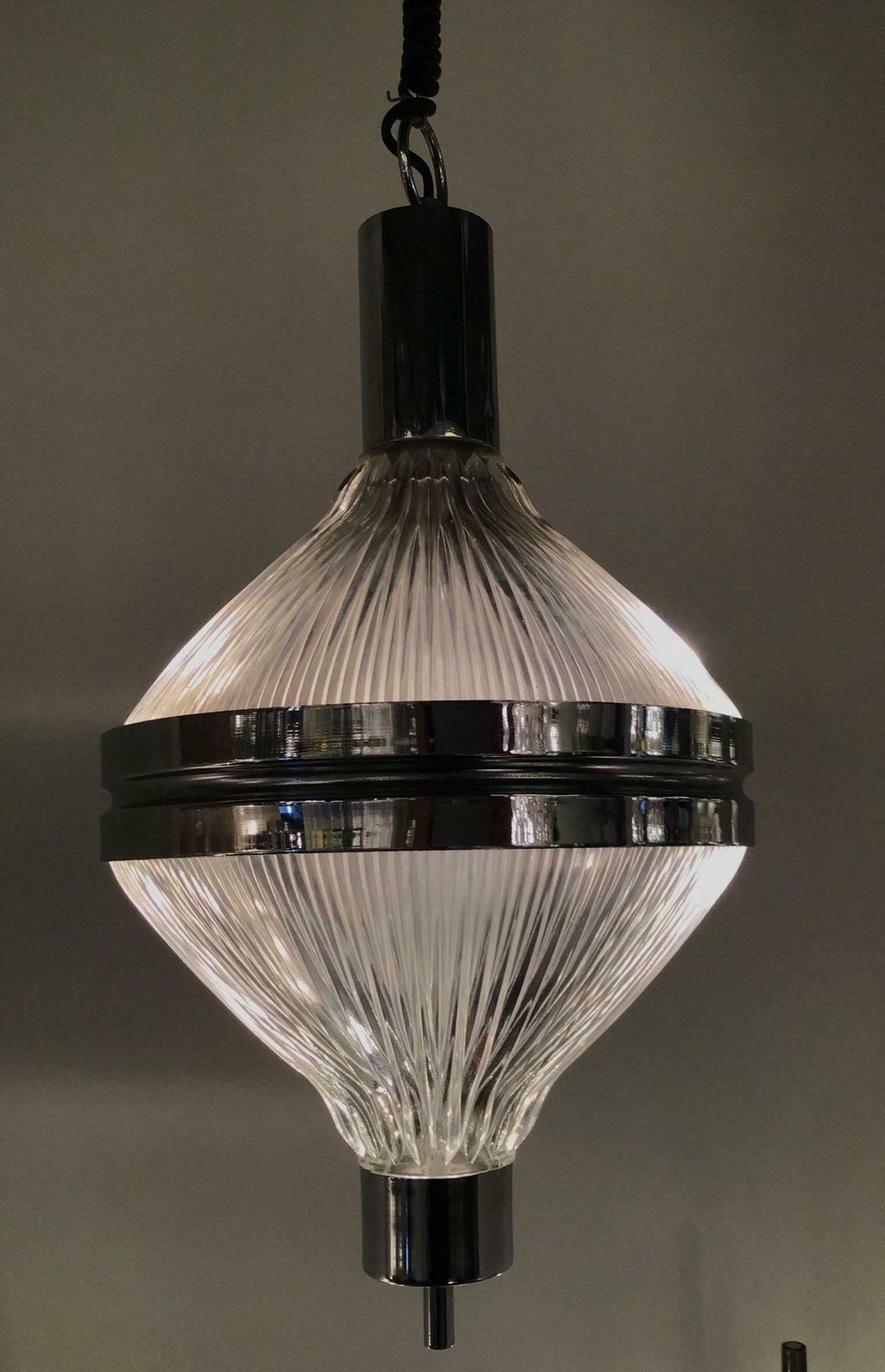 Artemide Chandelier 1960 Italia, Burnished Metal And Printed Glass photo buy