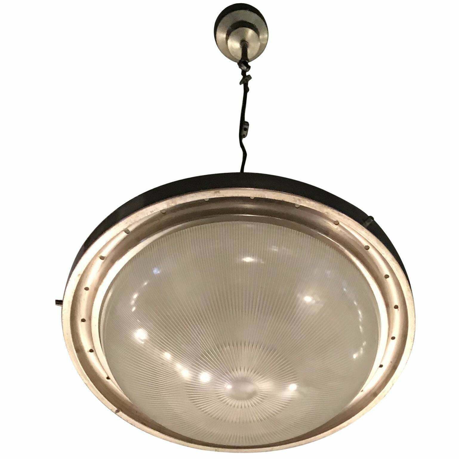 Artemide Sergio Mazza Chandelier “Tau” 1960 Iron Stamp Glass Lacquered Aluminium