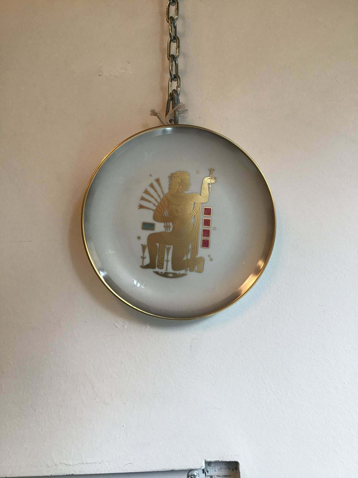 Morbelli Zodiac Plate “Virgin” Porcelain Gold, 1950, Italy photo Art