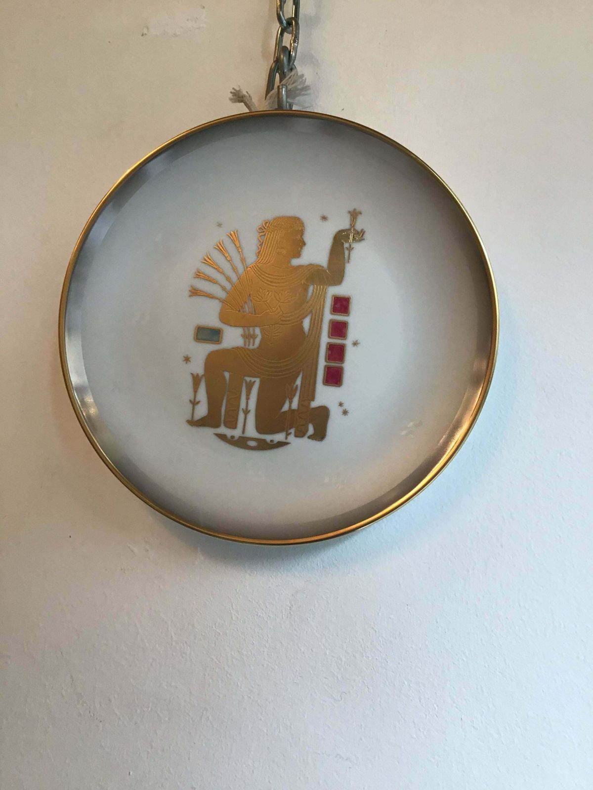 Morbelli Zodiac Plate “Virgin” Porcelain Gold, 1950, Italy photo vinterior
