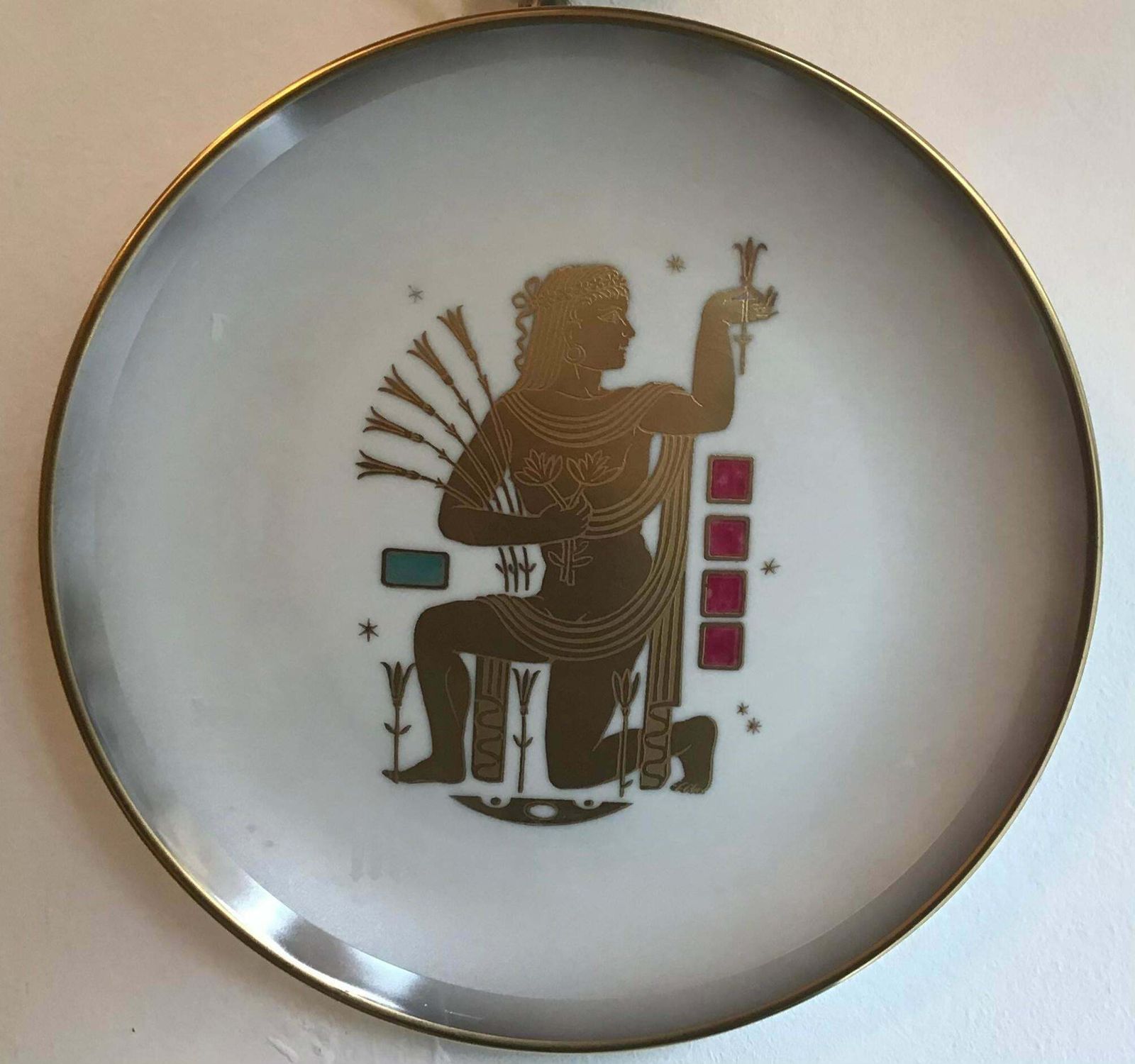 Morbelli Zodiac Plate “Virgin” Porcelain Gold, 1950, Italy photo buy