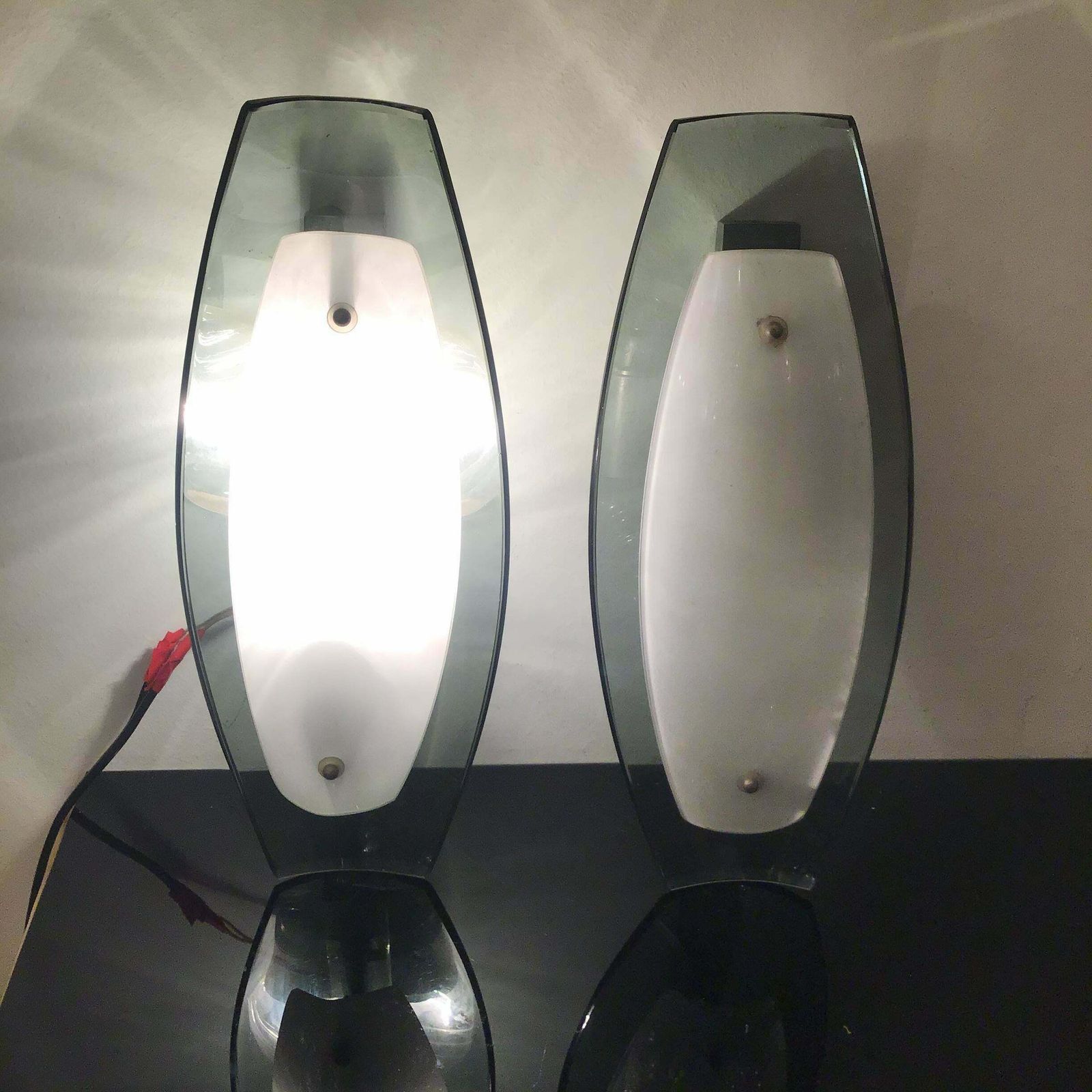 Fontana Arte Sconces Metal Crome Glass 1950 Italy photo furniture