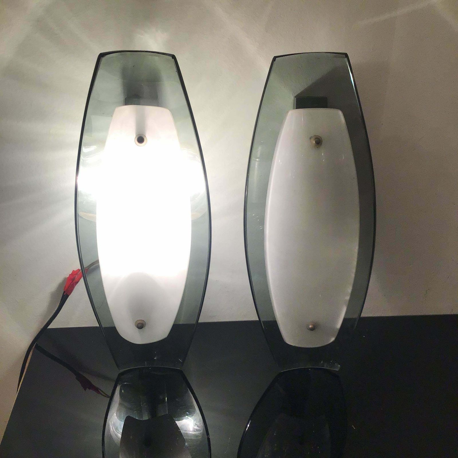 Fontana Arte Sconces Metal Crome Glass 1950 Italy photo for sale