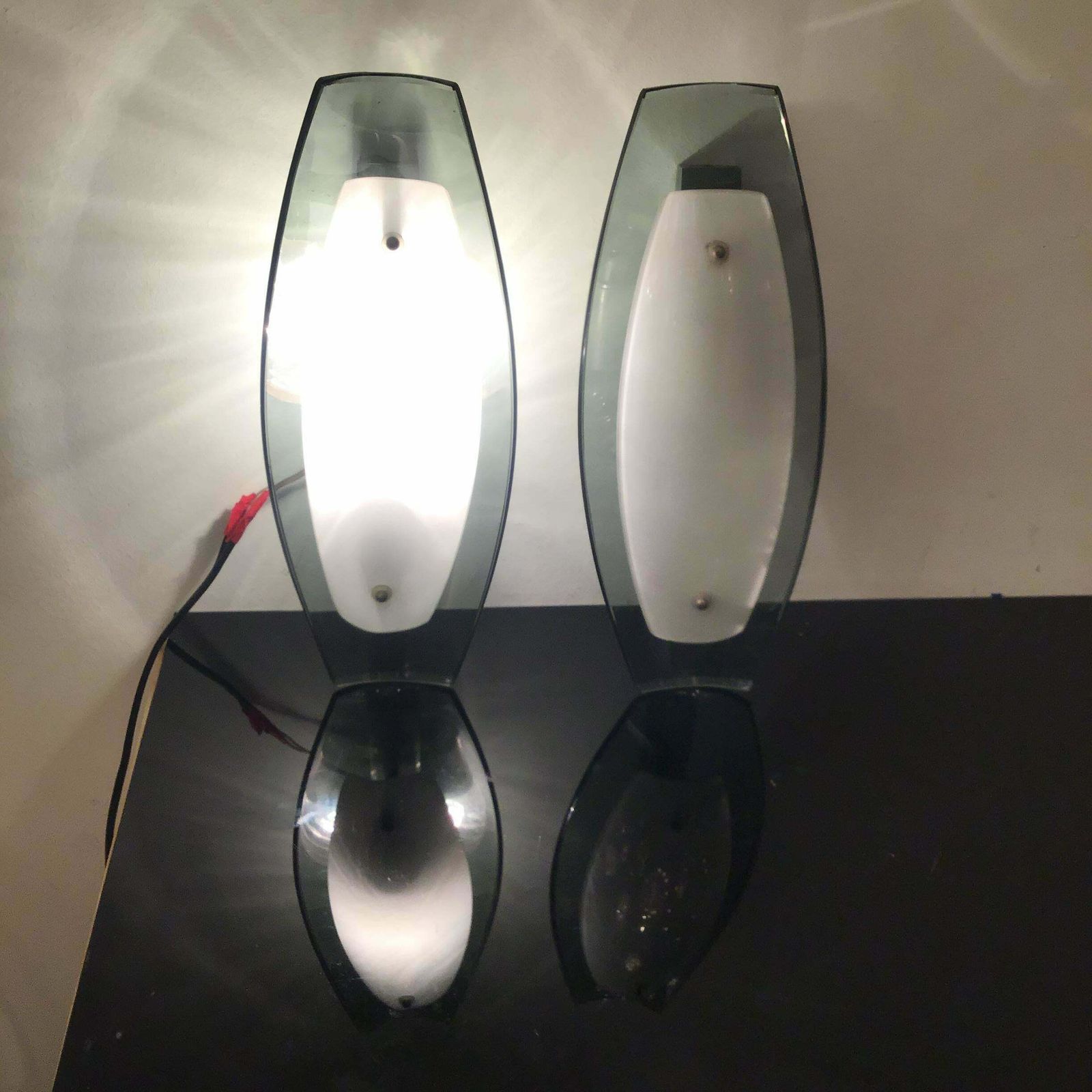 photo for sale Fontana Arte Sconces Metal Crome Glass 1950 Italy