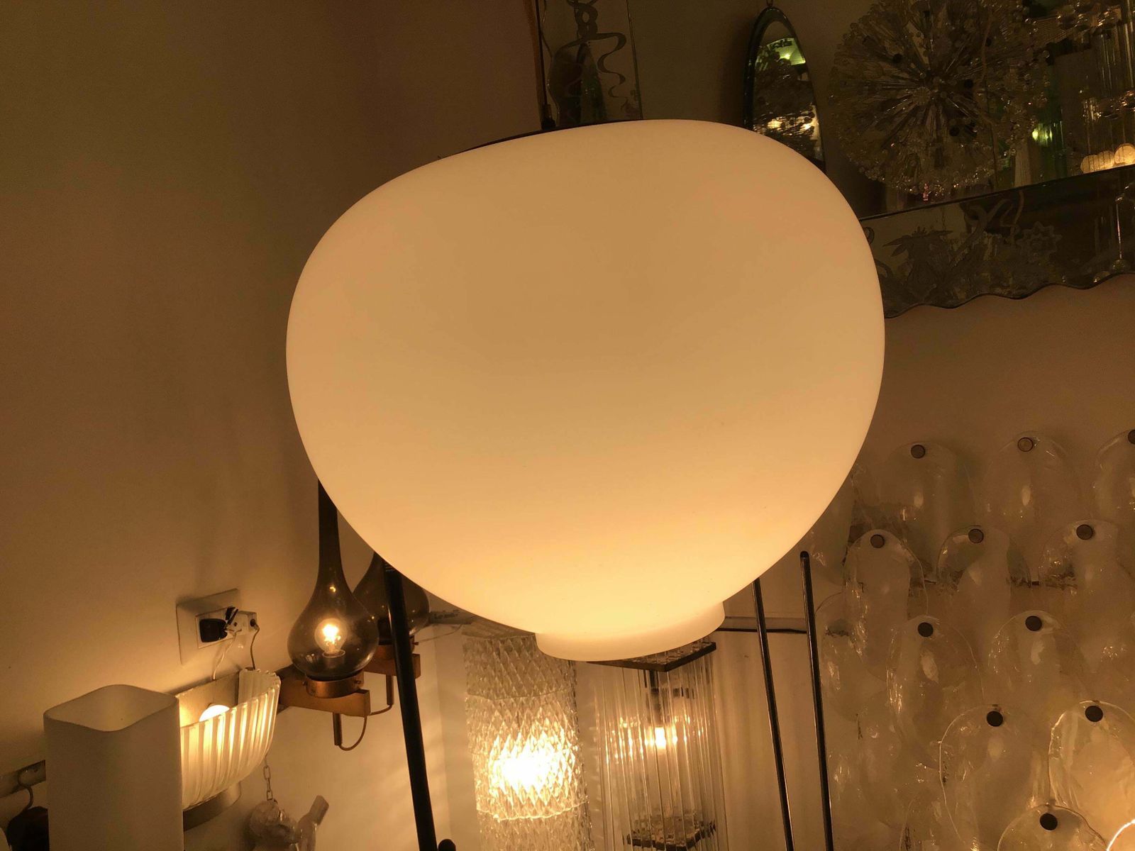 Stilnovo Chandelier Opaline Glass Brass Height Adjustable 1950 Italy photo buy