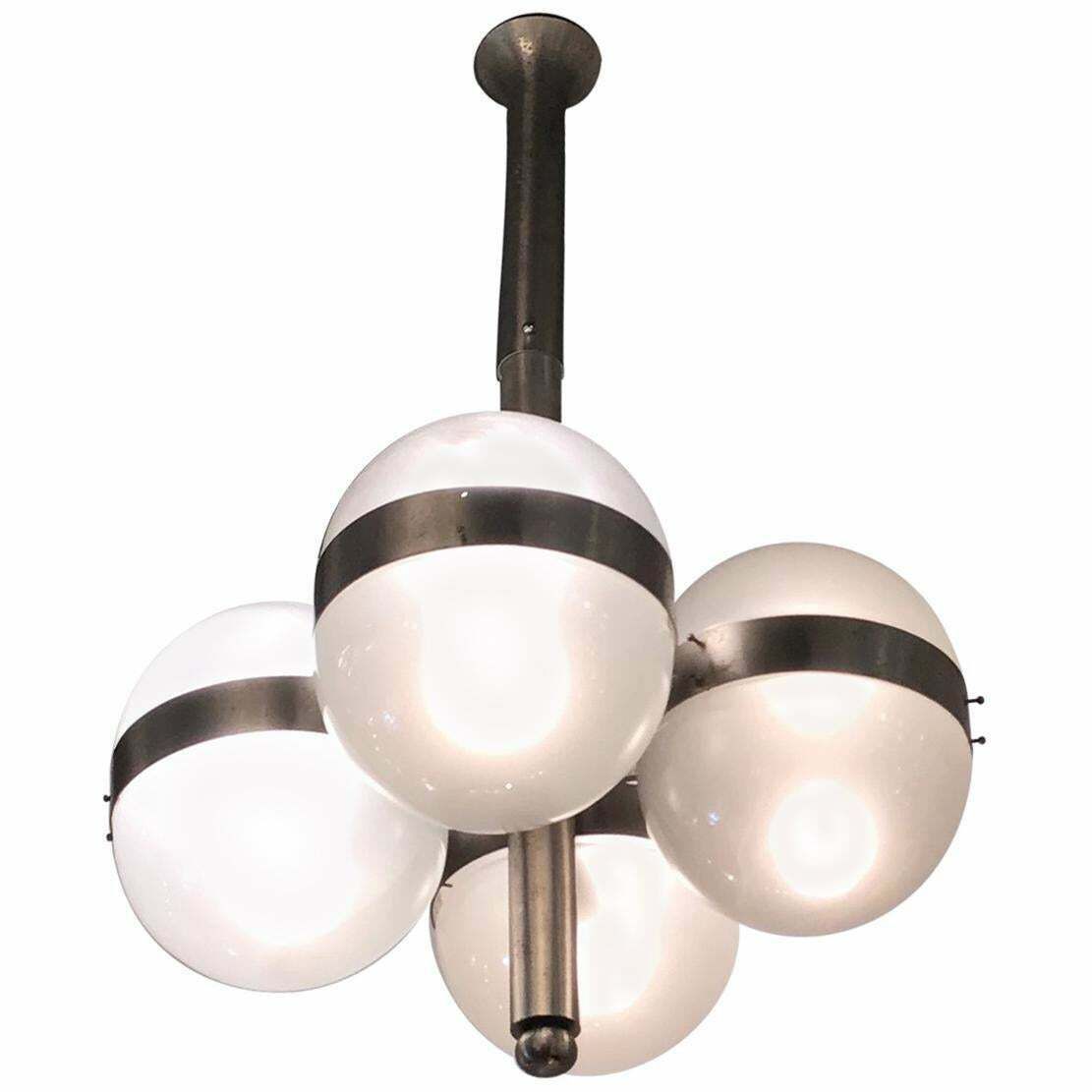 Sergio Mazza “Artemide” 1961 Chandelier 8 L Tetraclio Nickel Plated Brass Glass