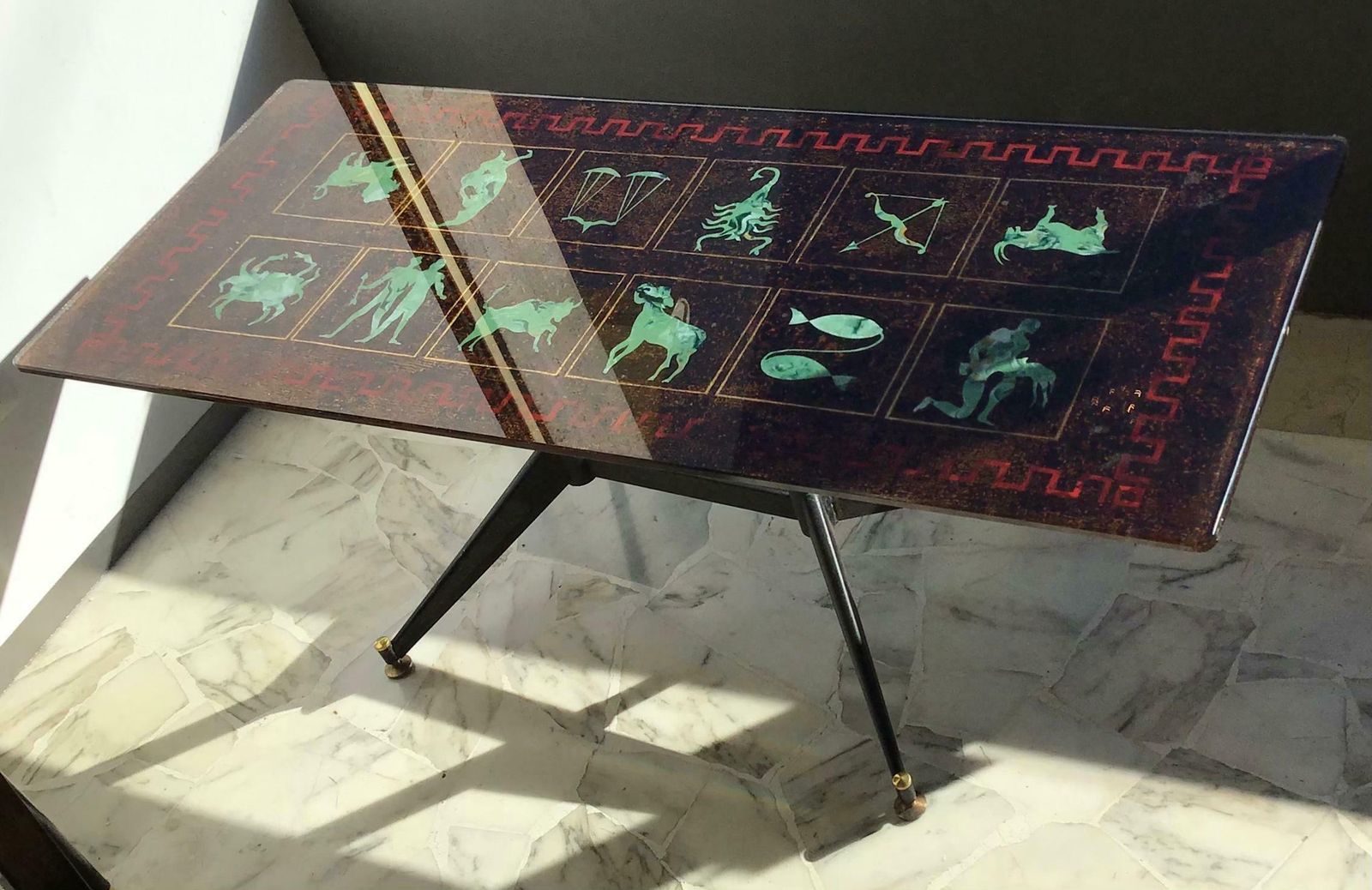 4068.0 Coffee Table “Zodiac” Iron Glass, 1950, Italy photo