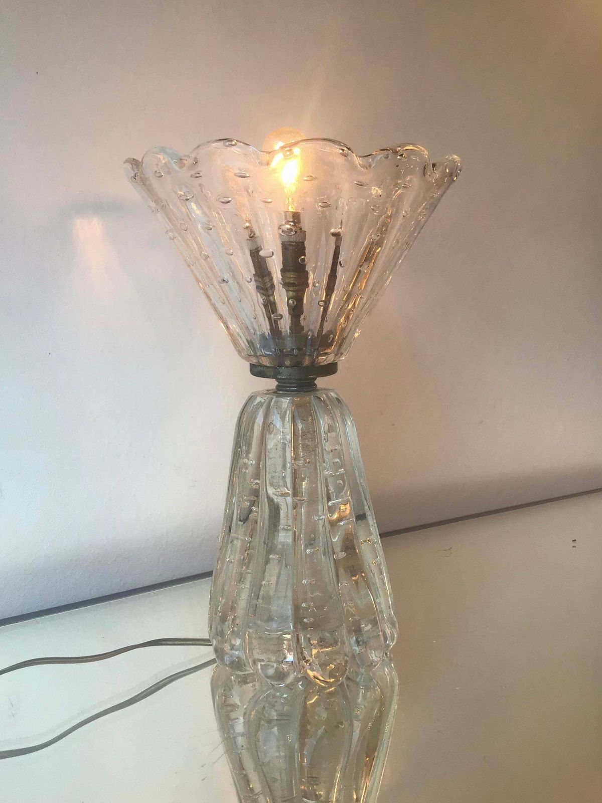 photo vinterior Barovier E Toso Table Lamp Murano Glass Metal Crome 1940 Italy