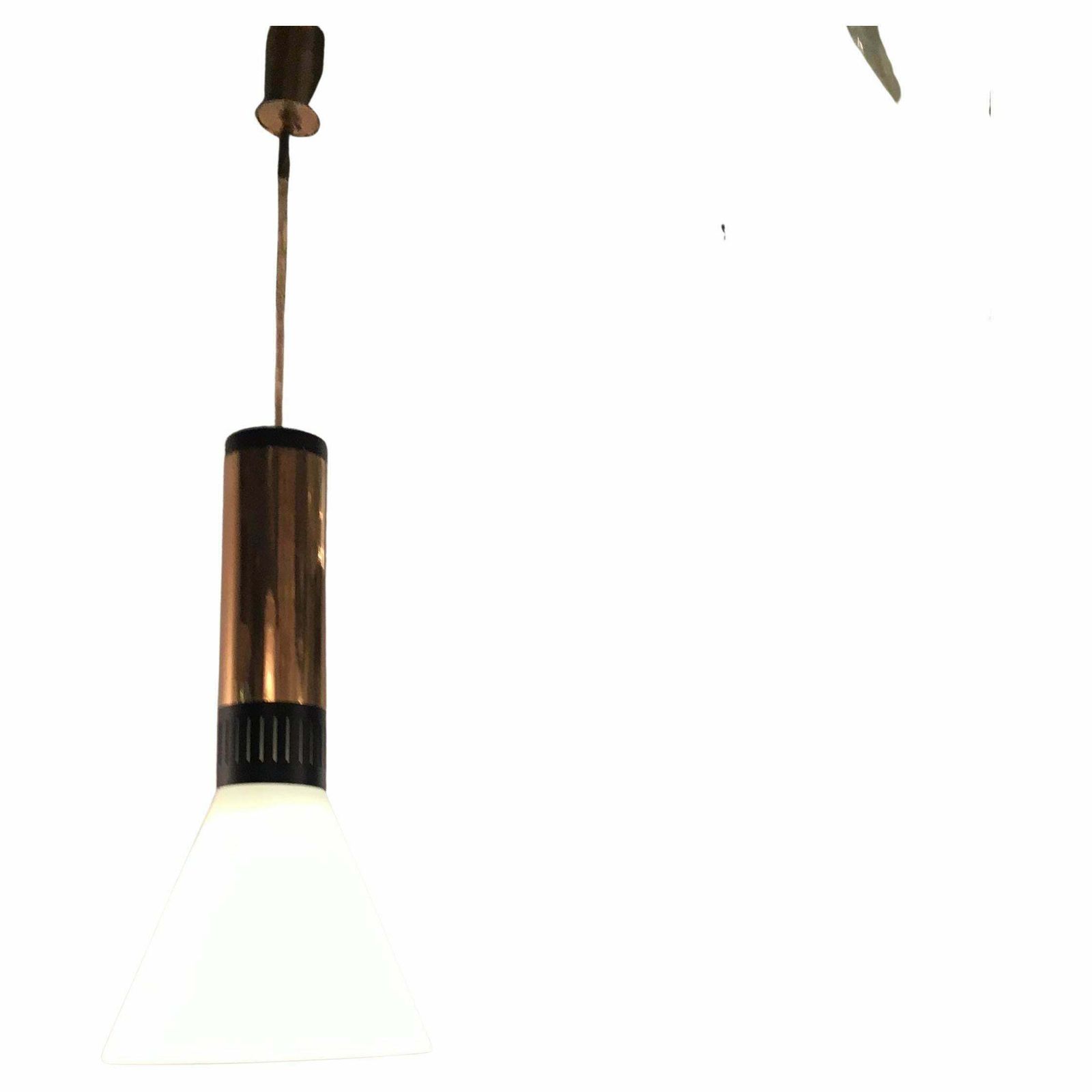 Stilnovo Chandelier Brass Opaline Glass 1950 Italy