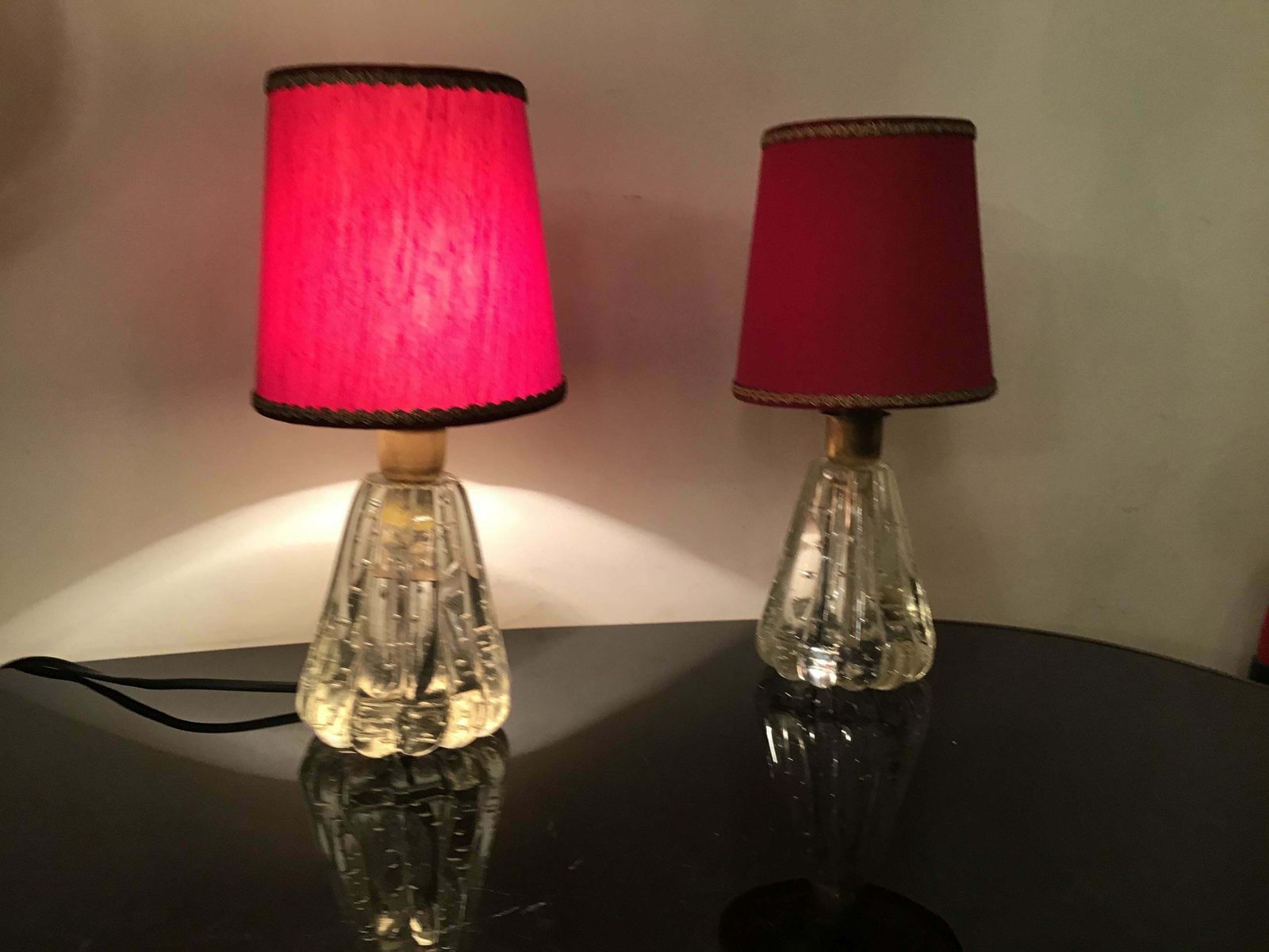 photo for sale Barovier E Toso Table Lamps Murano Glass Brass Fabric Lampshade 1940 Italy