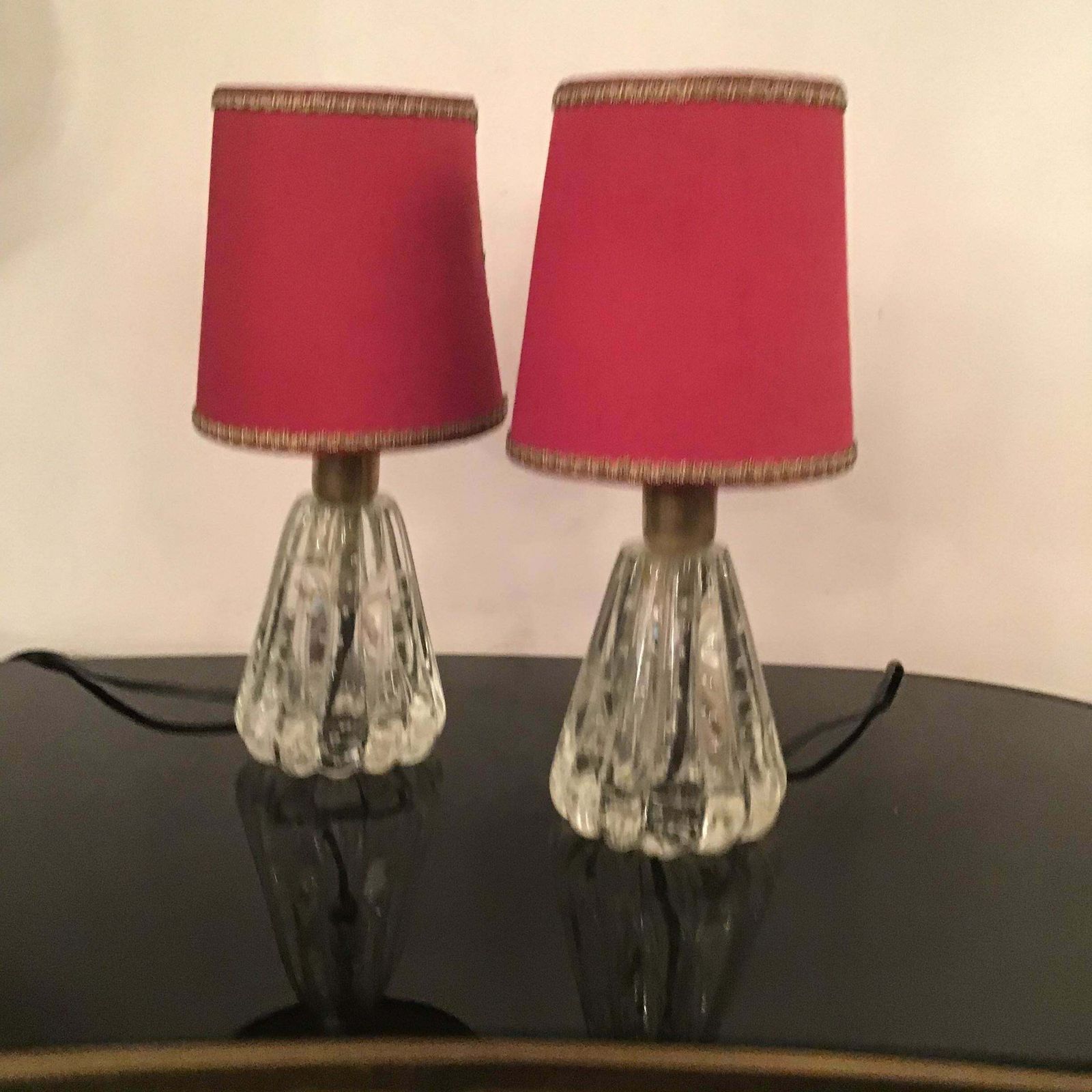 photo buy Barovier E Toso Table Lamps Murano Glass Brass Fabric Lampshade 1940 Italy