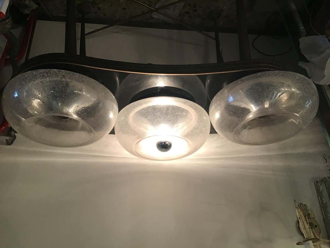 Mazzega Sconces / Ceilling Light Murano Glass Metal Crome 1960 Italy photo Lighting