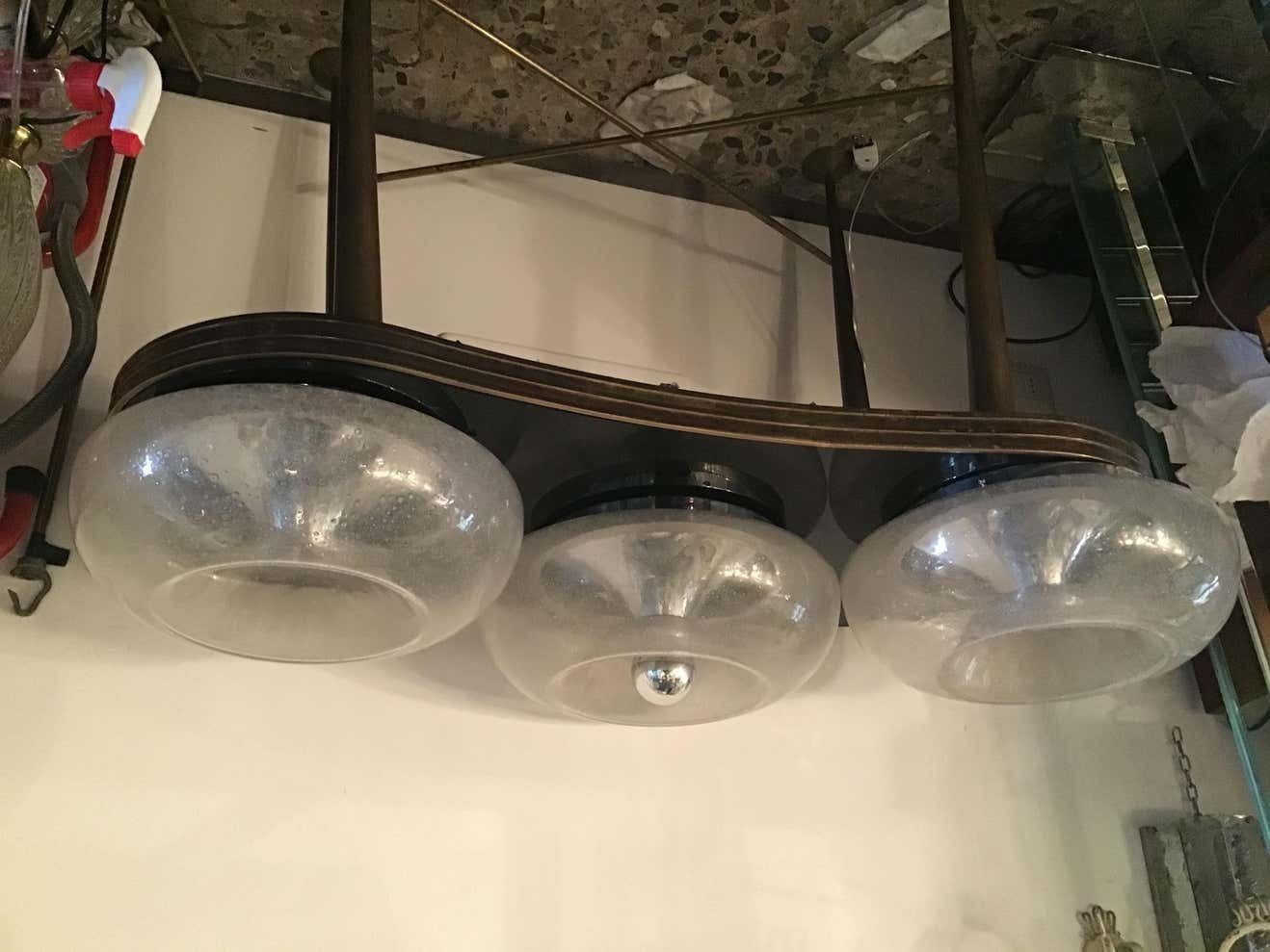 Mazzega Sconces / Ceilling Light Murano Glass Metal Crome 1960 Italy photo vinterior