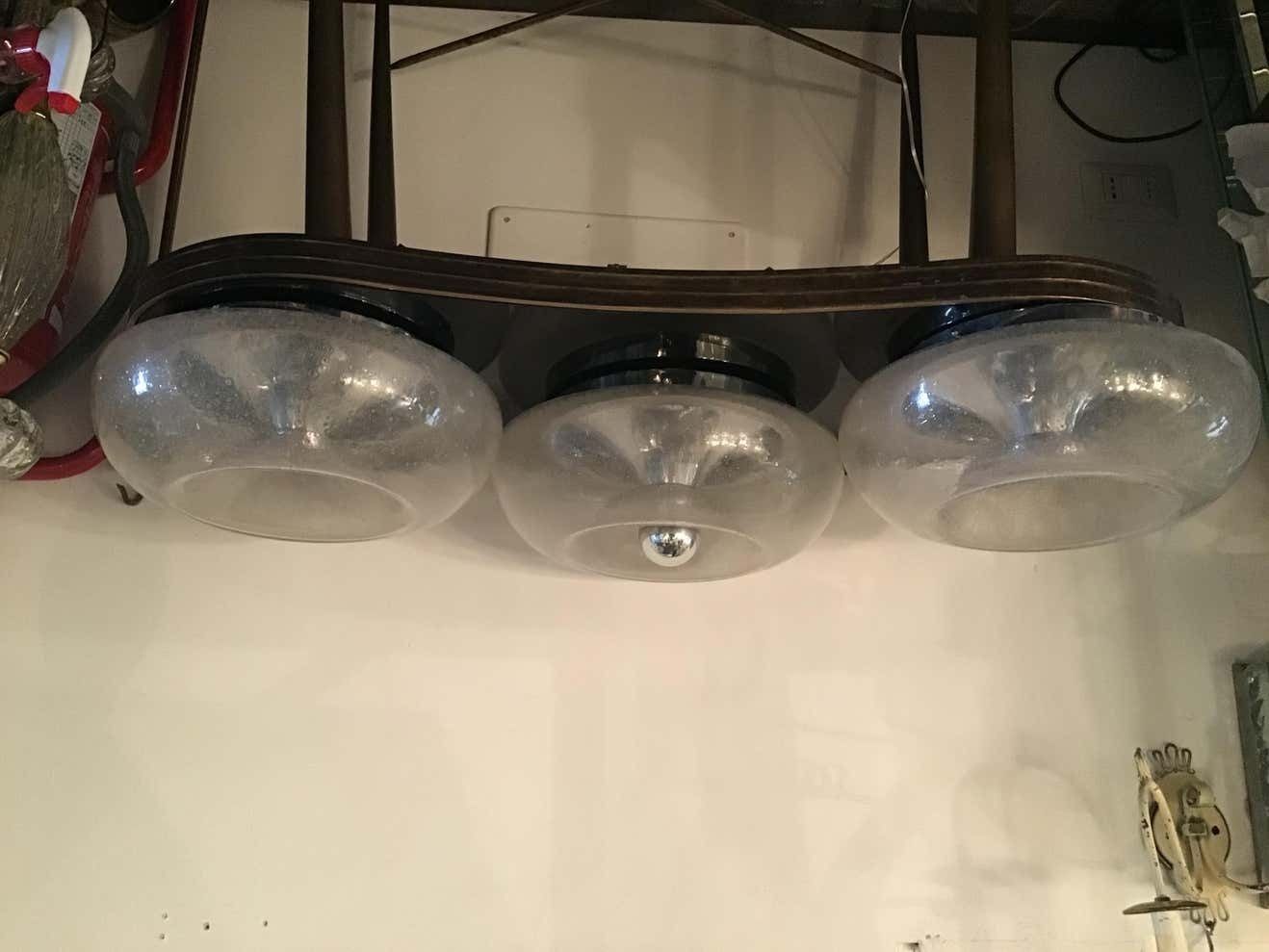 Mazzega Sconces / Ceilling Light Murano Glass Metal Crome 1960 Italy photo buy