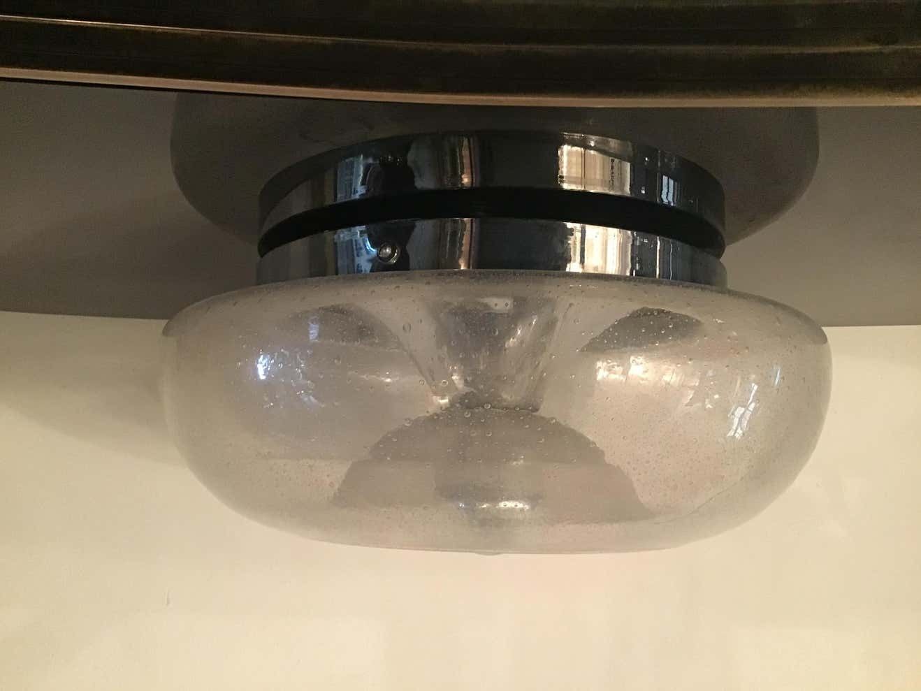 1266.0 Mazzega Sconces / Ceilling Light Murano Glass Metal Crome 1960 Italy photo