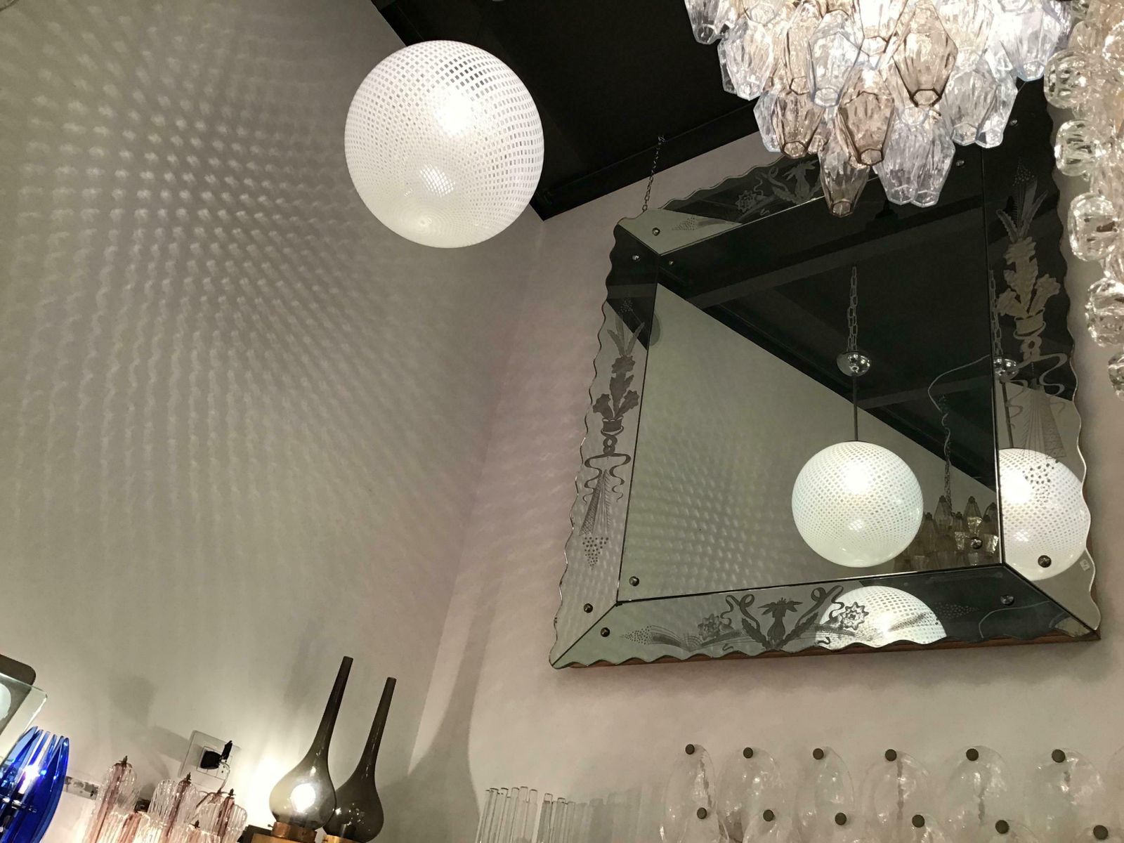 photo for sale Venini Chandelier Filigrana Murano Glass Crome Italia 1930