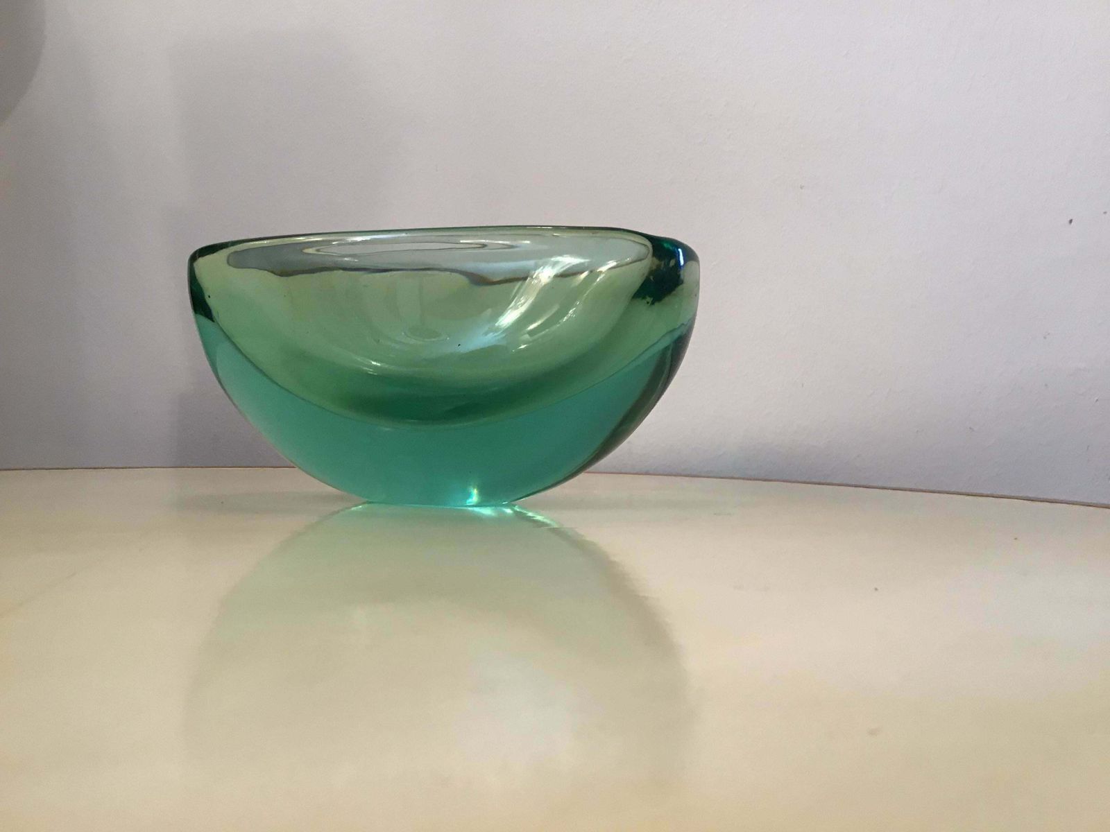Archimede Seguso Oval Bowl, Green Submerged Glass Centrepiece, 1950 photo vinterior