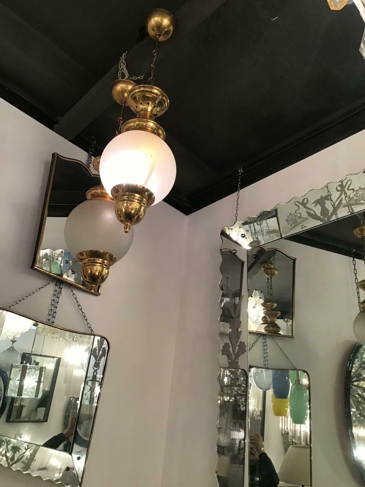 Azucena Luigi Caccia Dominioni Couple Chandelier Brass Glass 1950 Italy photo furniture