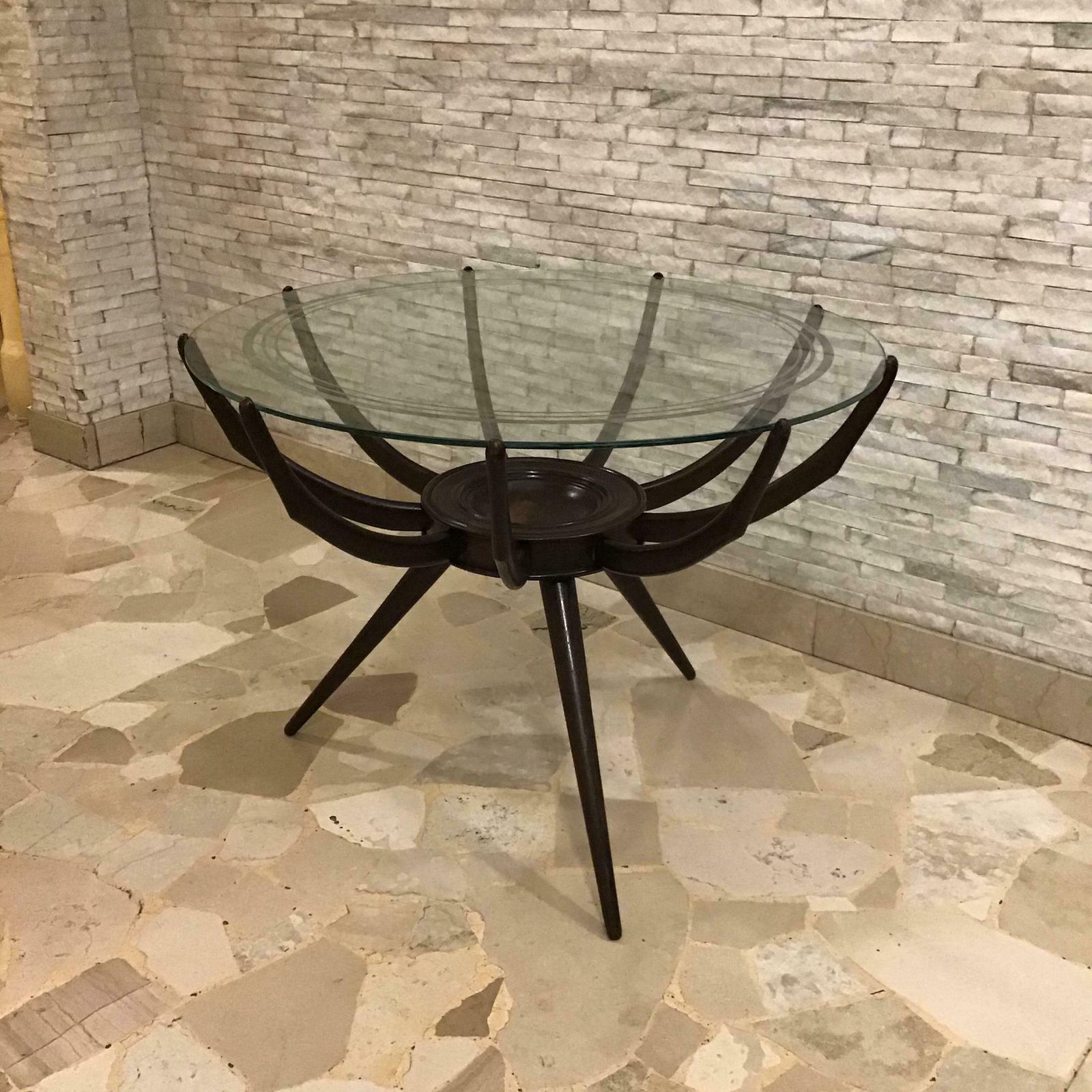 photo furniture Carlo De Carli Coffee Table Wood Glass 1950 Italy