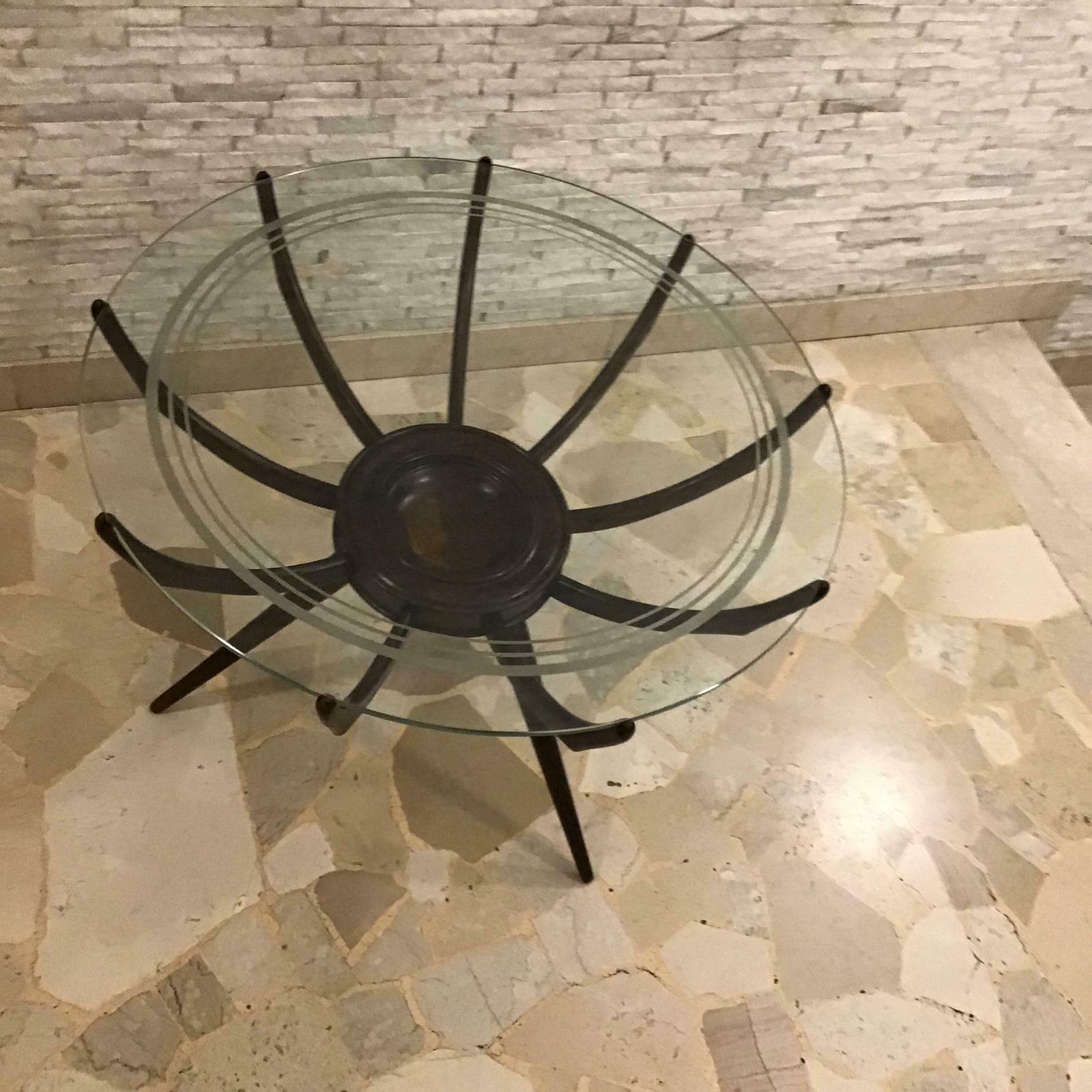 photo vinterior Carlo De Carli Coffee Table Wood Glass 1950 Italy