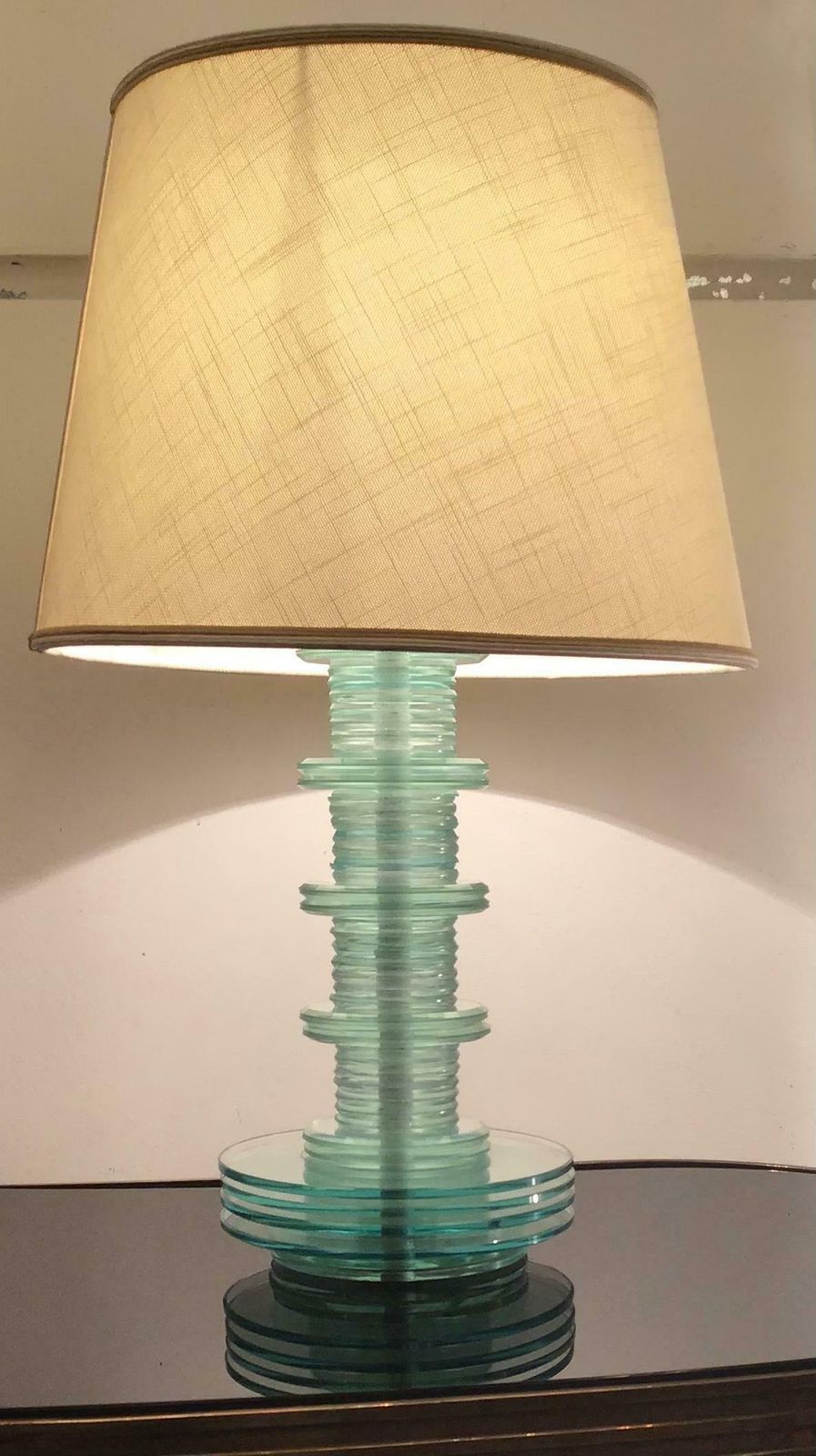 Cristal Art Table Lamp Glass Iron Fabric Lampshade, 1960, Italy photo 2170.0