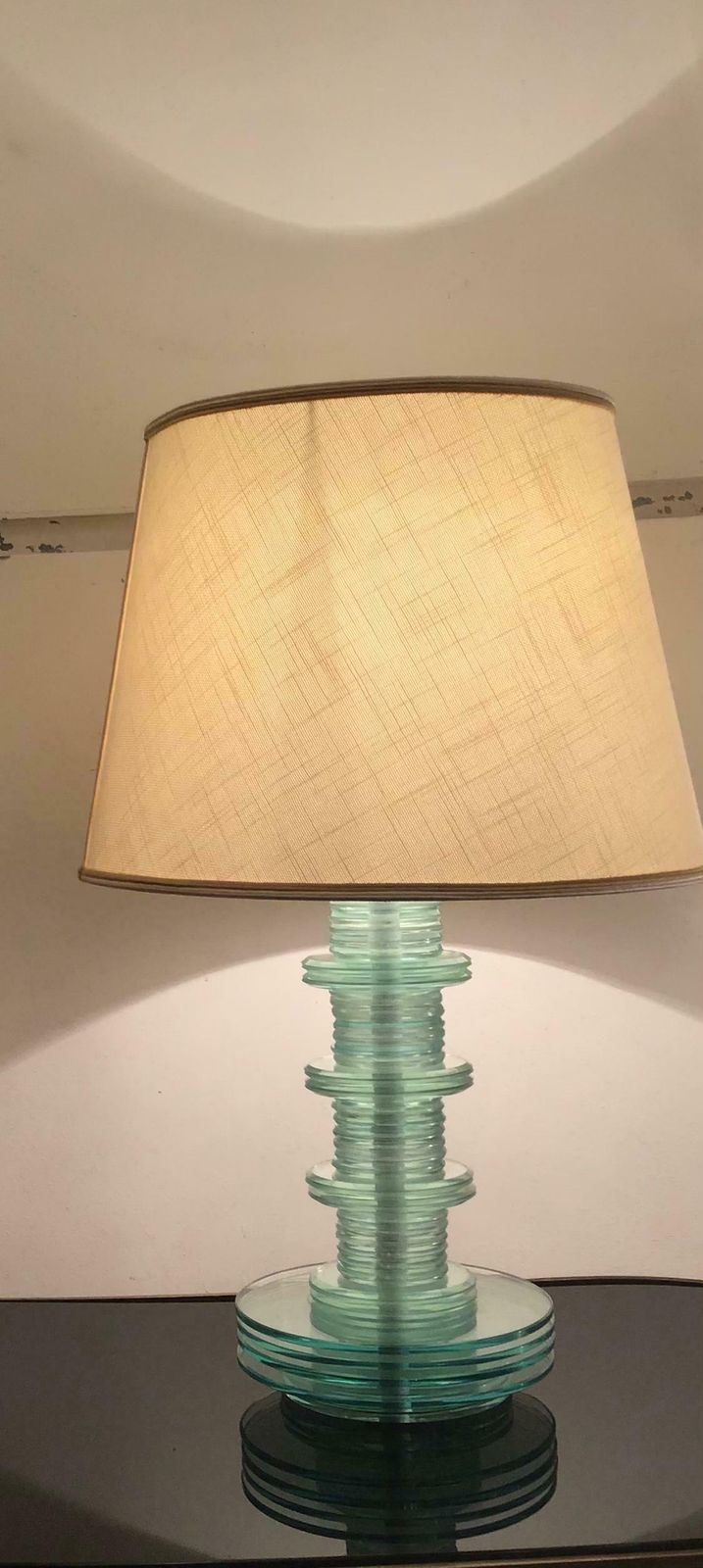 photo furniture Cristal Art Table Lamp Glass Iron Fabric Lampshade, 1960, Italy