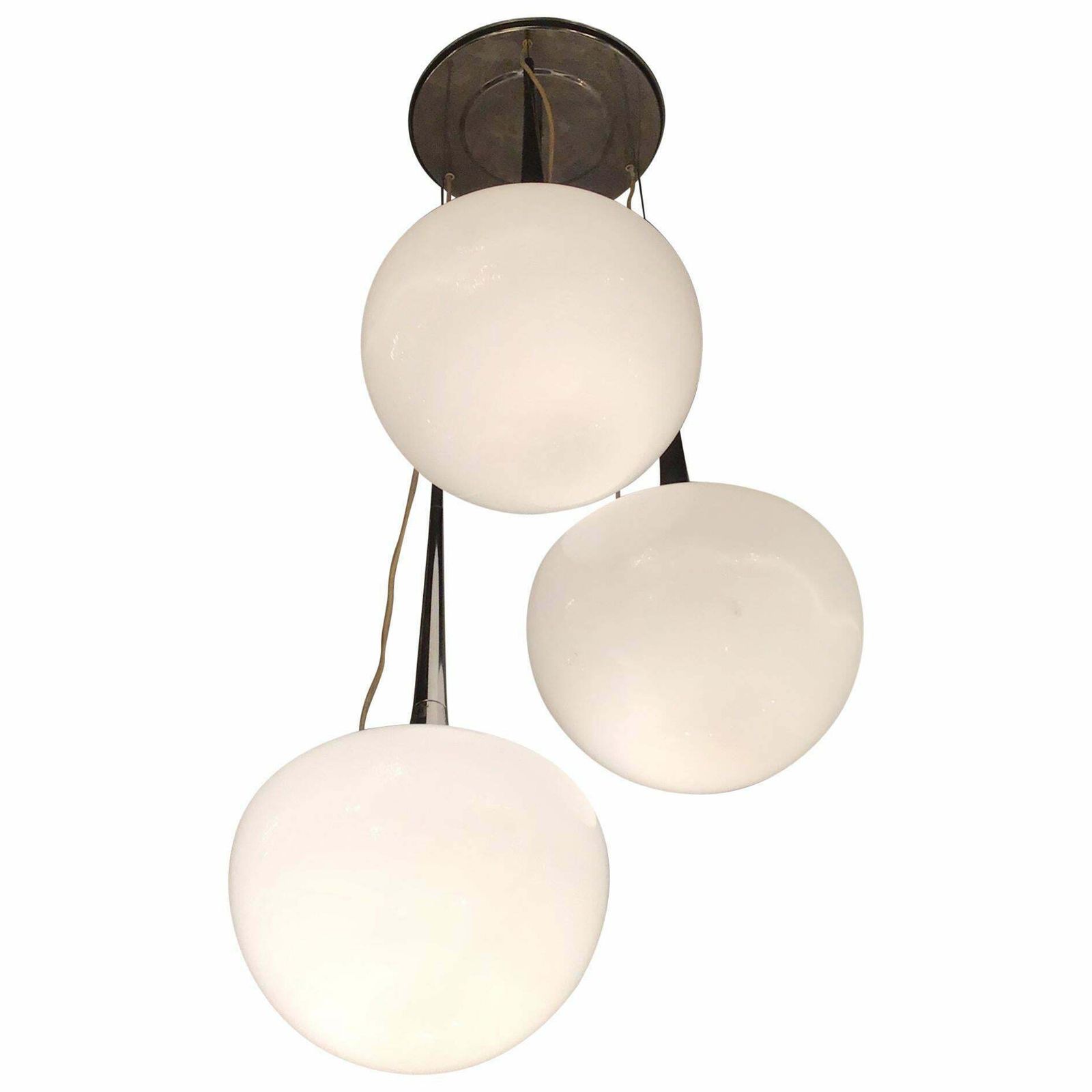 Reggiani Chandelier Chrome Metal Opal Glass Italia 1970
