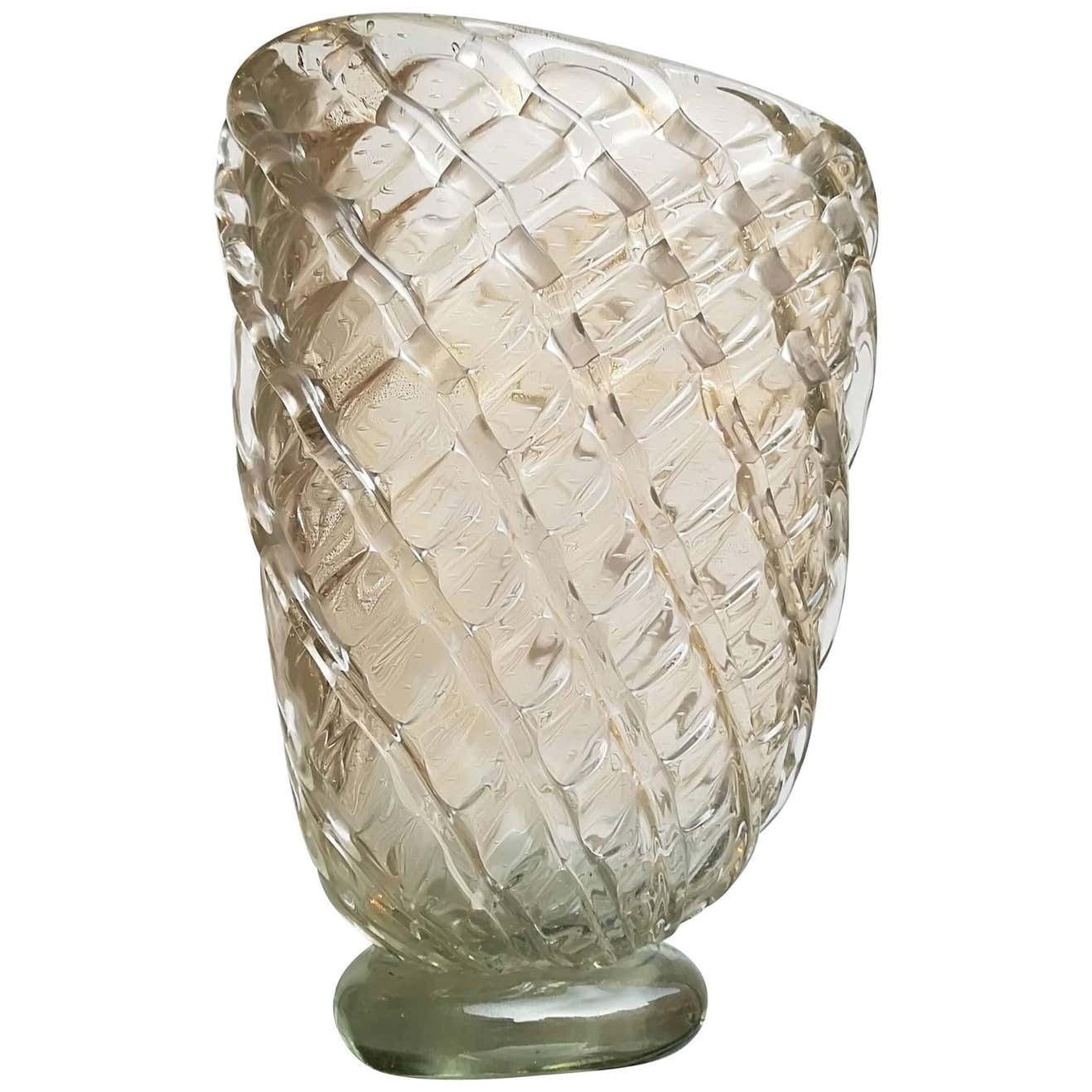 Barovier Midcentury Murano Glass And Gold Leaf Italian Vase, 1940