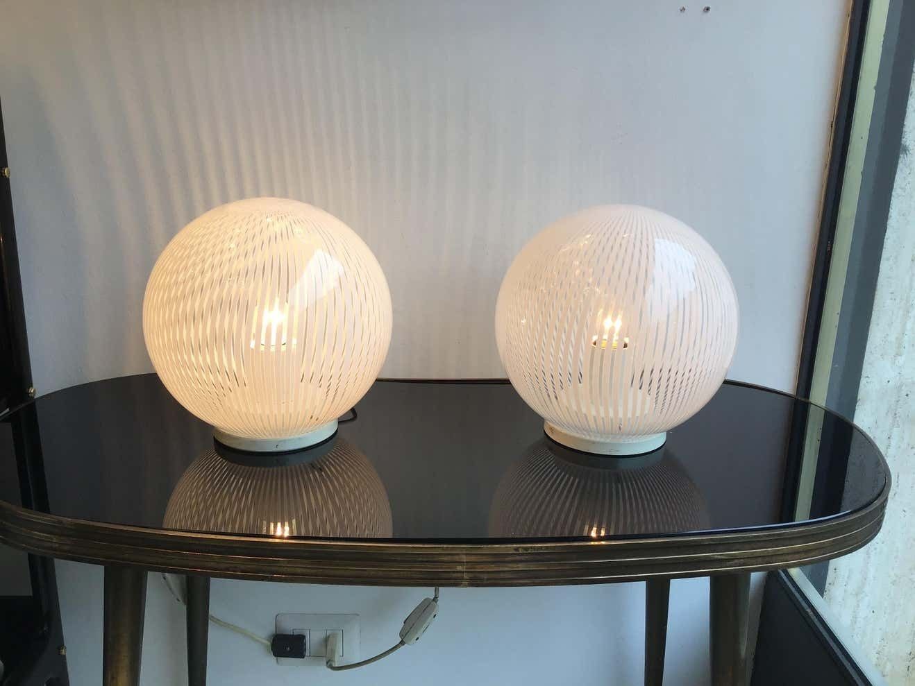 Venini Table Lamps Couple Murano Glass Metal, 1965, Italy photo vinterior