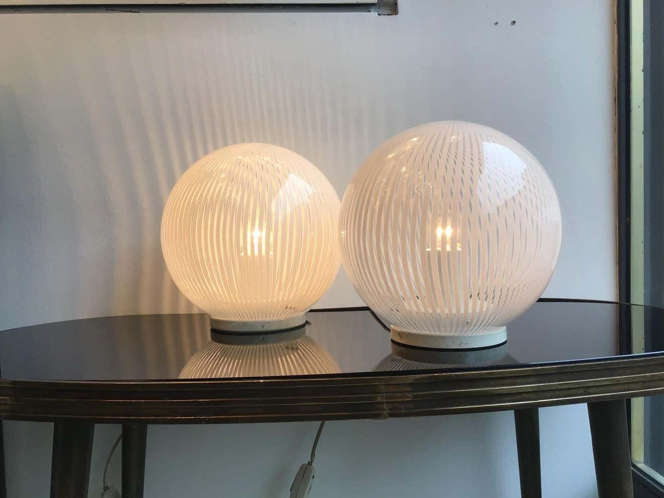 photo furniture Venini Table Lamps Couple Murano Glass Metal, 1965, Italy