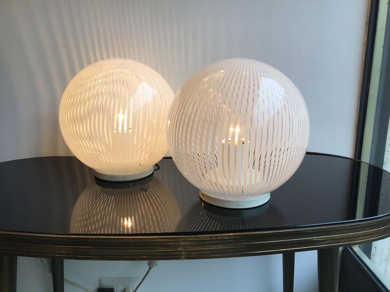 Lighting Venini Table Lamps Couple Murano Glass Metal, 1965, Italy photo