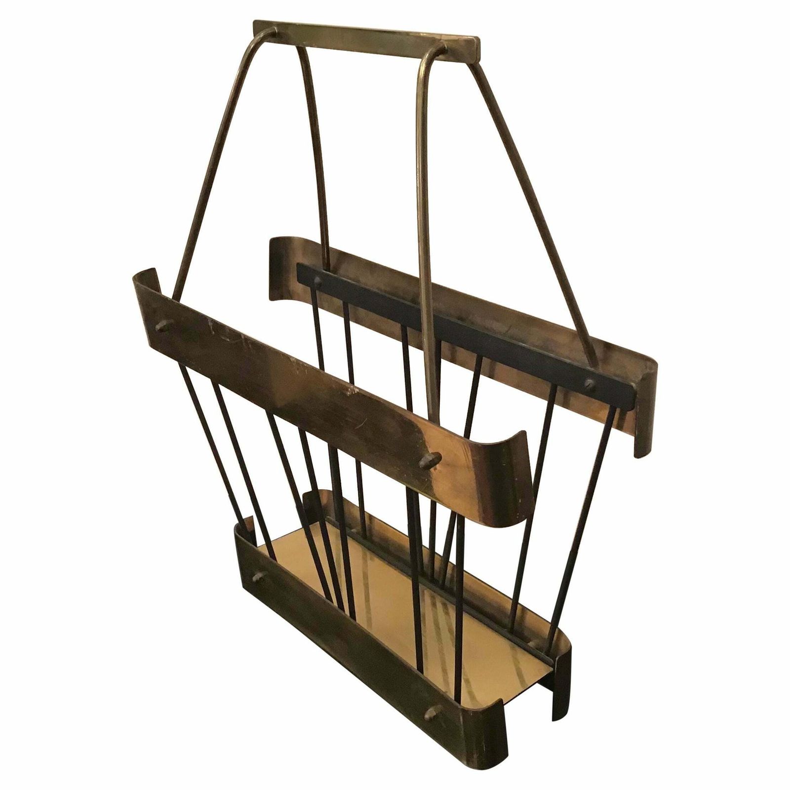 Romeo Rega Brass Iron Magazine Rack 1970 Italy
